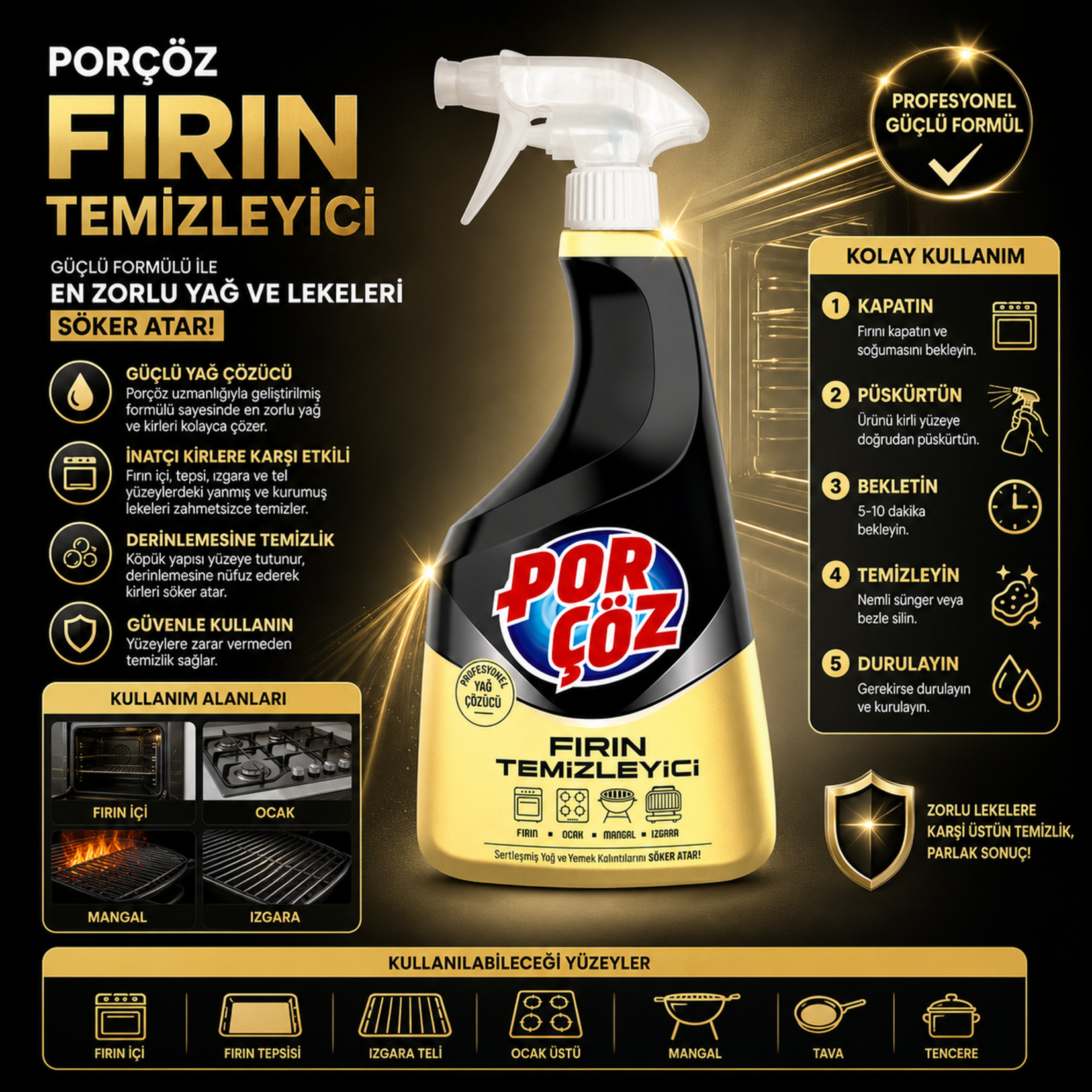 Porçöz Fırın Temizleyici Sprey 750 Ml - Görsel 4