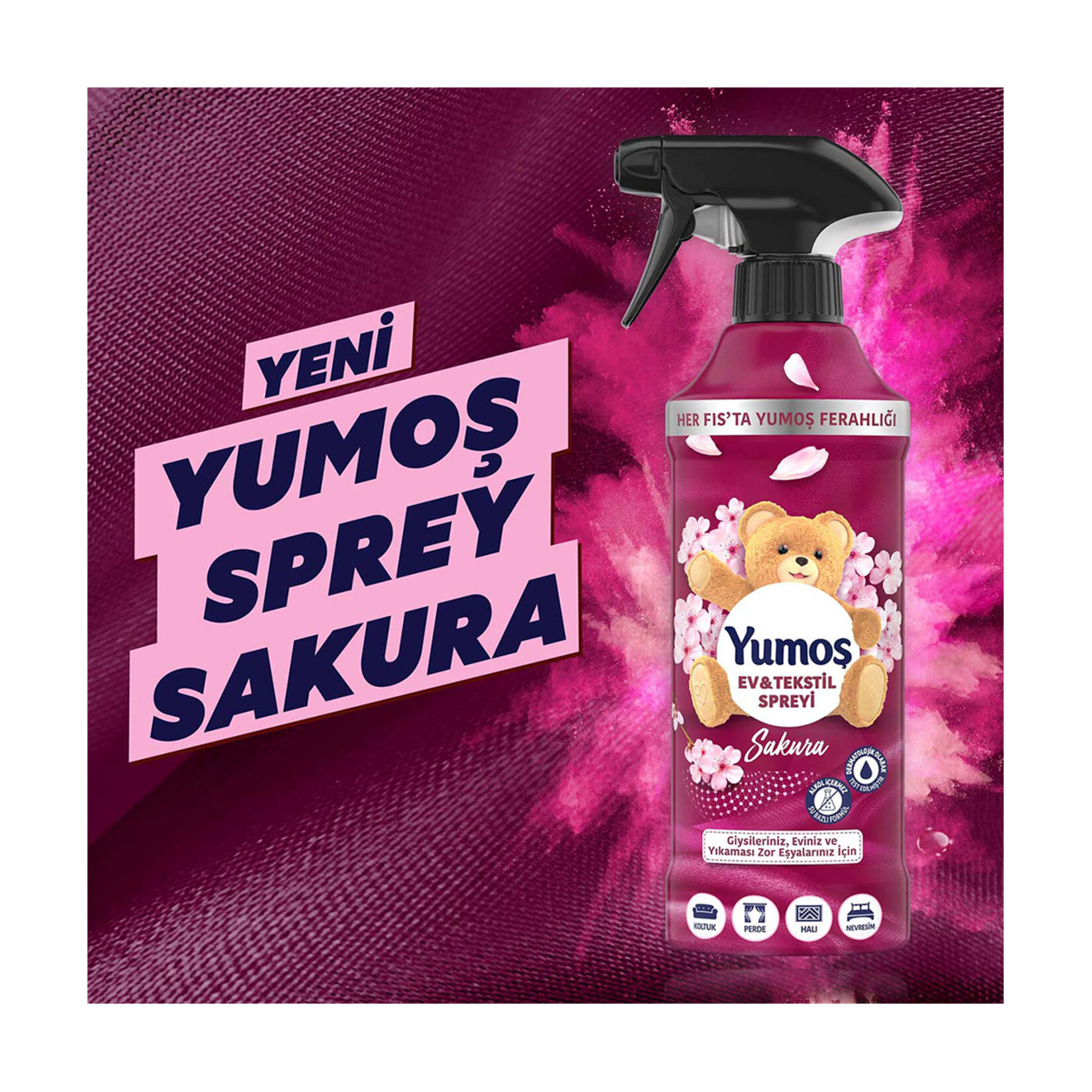 Yumoş Sprey Yıkanması Zor Eşyalar İçin Giysi Spreyi Sakura 450 Ml - Görsel 3
