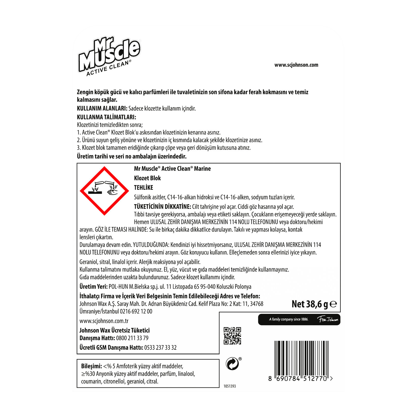 Mr. Muscle Active Clean Klozet Blok Marine 38.6g Migros