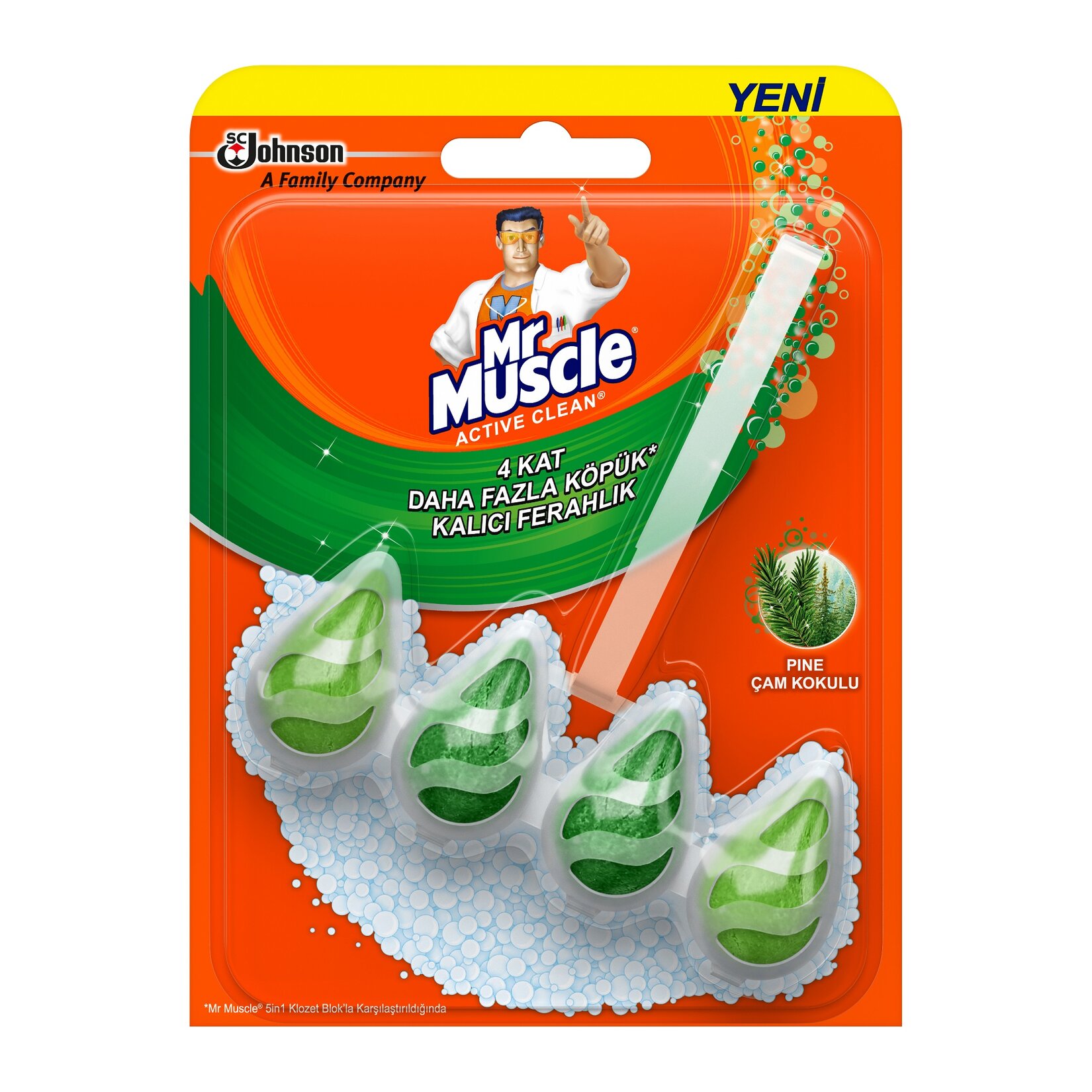 Mr. Muscle Active Clean Klozet Blok Çam Kokulu 38.6g - Görsel 1