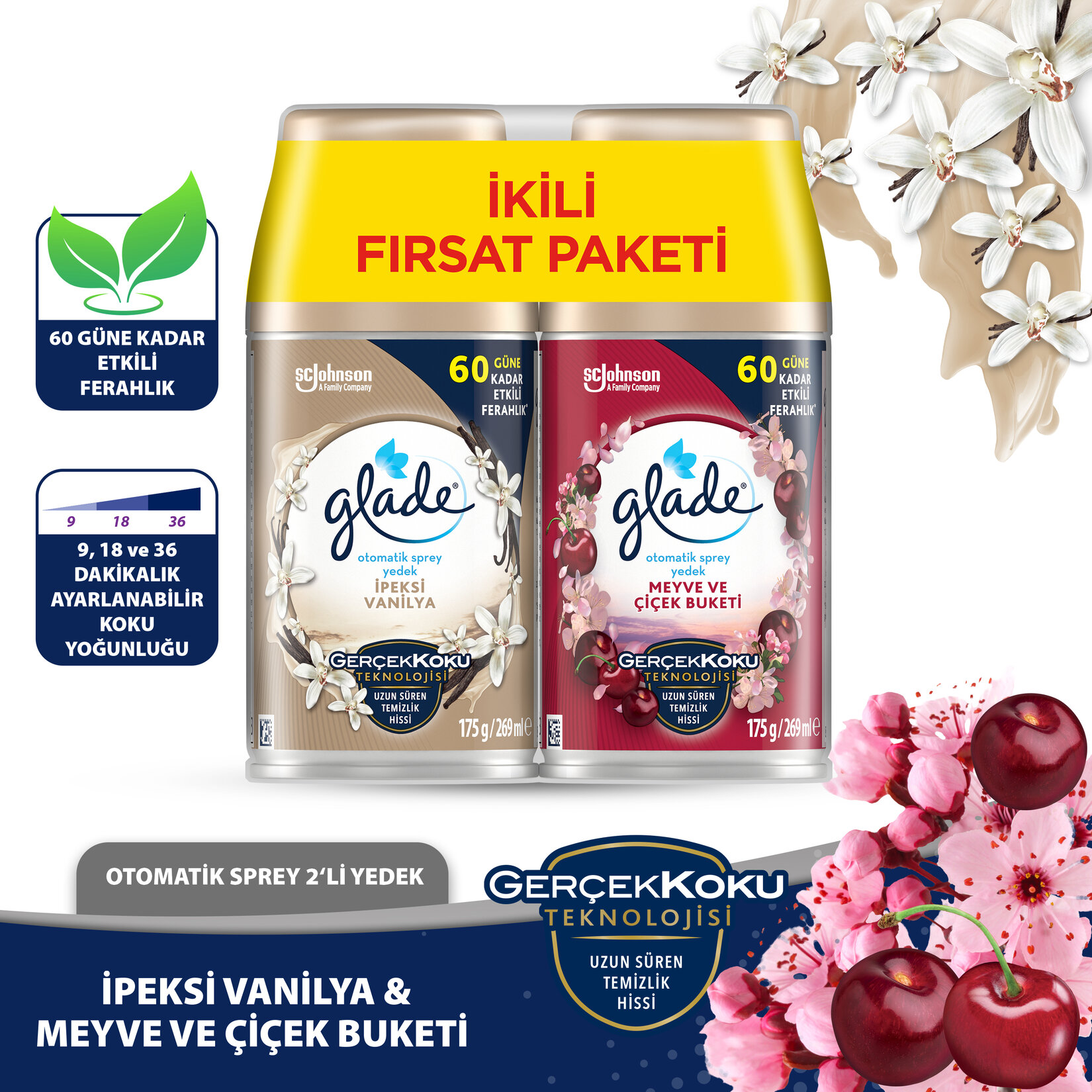 Glade Otomatik Sprey Yedek 2'li Vanilya+Meyve Çiçek 2x269 ml - Görsel 2