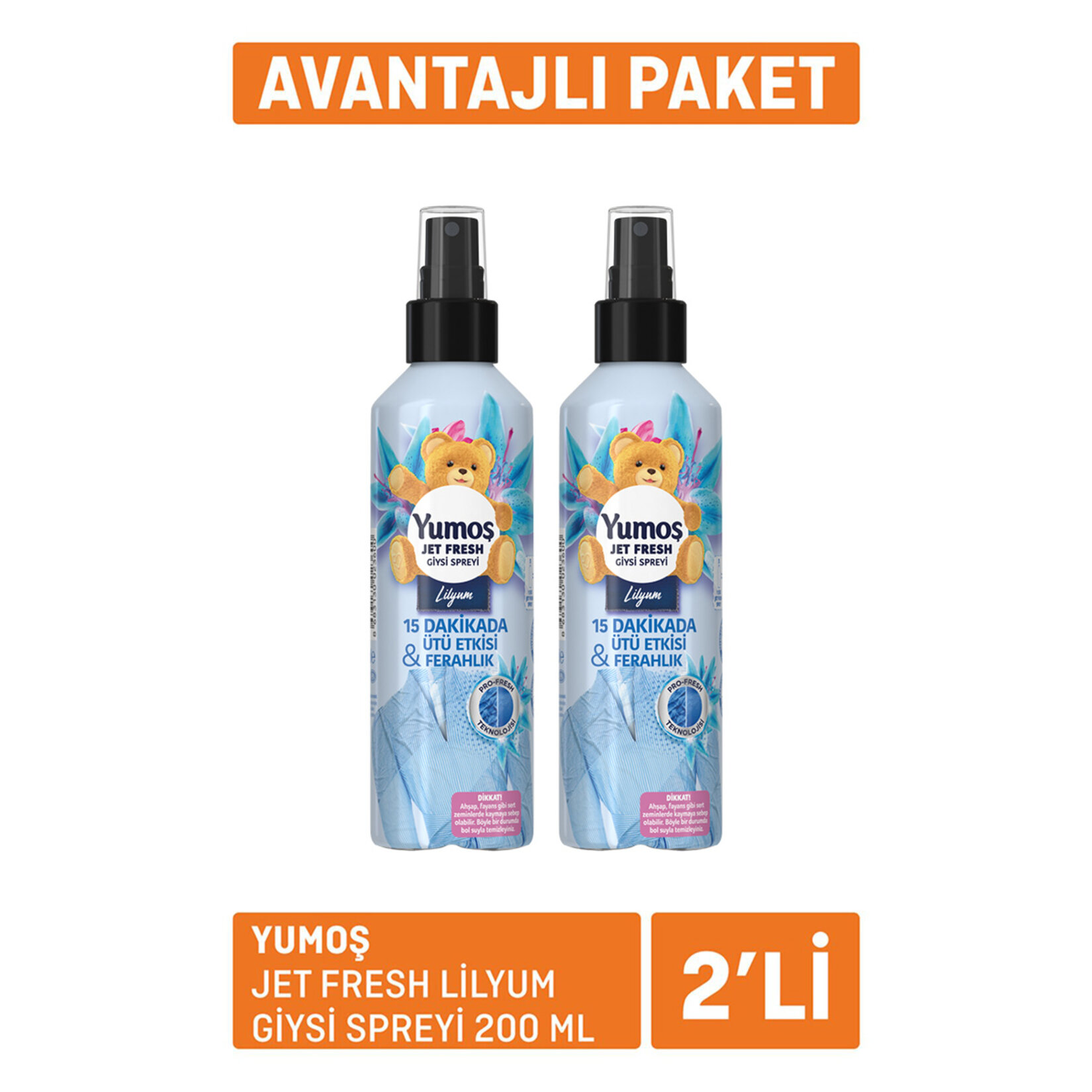 Yumoş Jet Fresh Lilyum Giysi Spreyi 2X200 Ml - Görsel 1