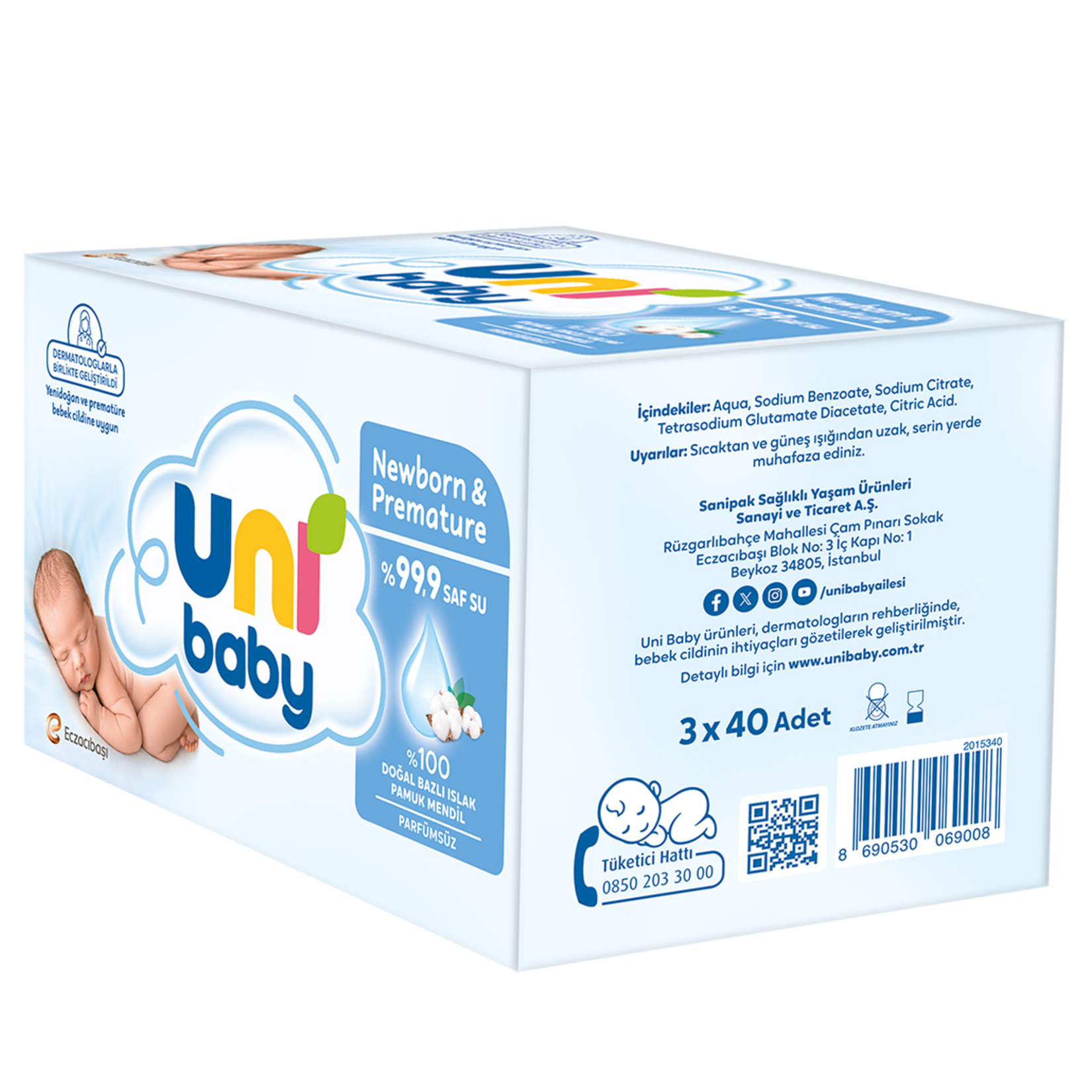 Uni Baby Yenidoğan ve Premature Islak Mendil 3 x 40'lı - Görsel 2