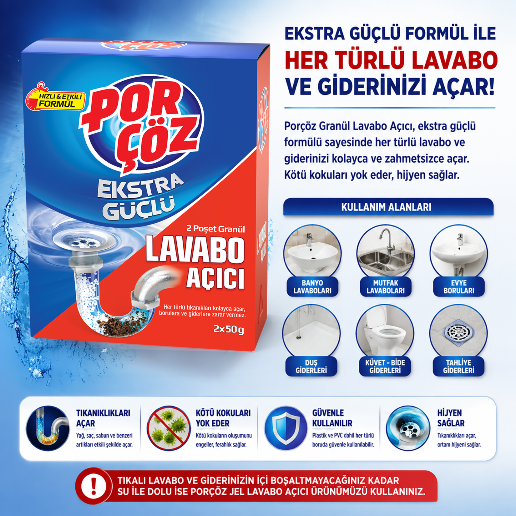 Porçöz Lavabo Açıcı Granül 2x50 G - Görsel 5
