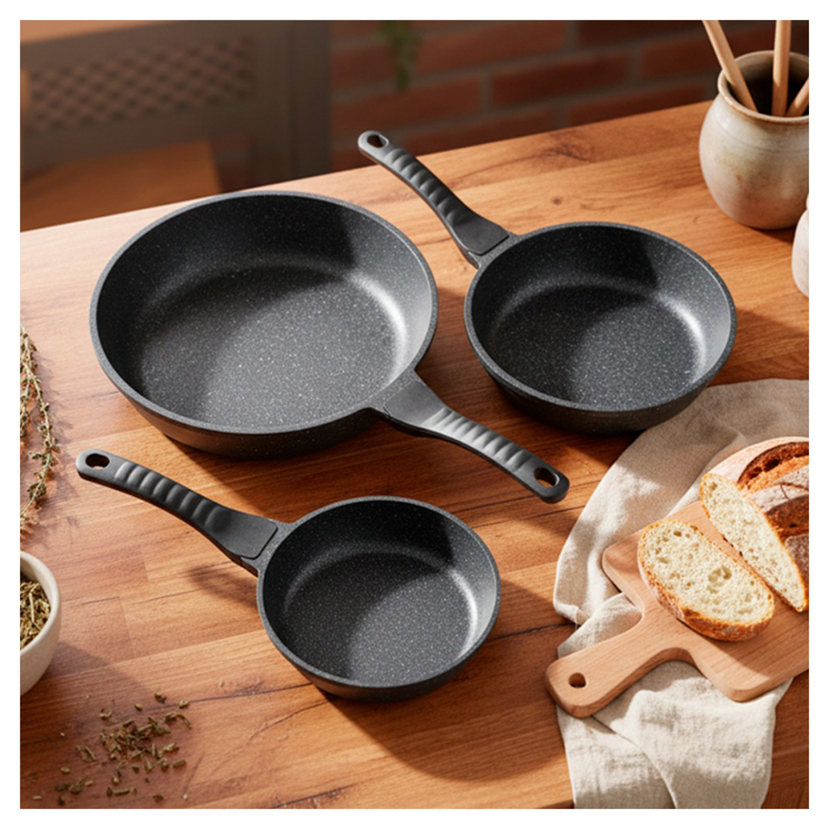 Bambum Lizbon Alüminyum Döküm 3'lü Tava Seti - Görsel 1