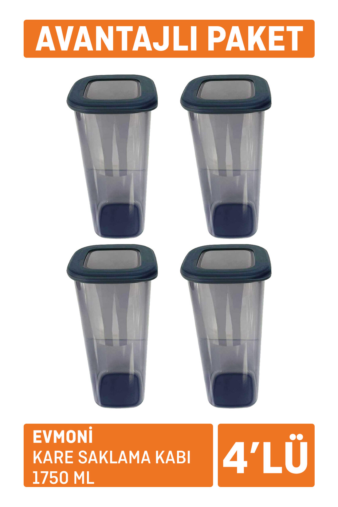 Evmoni Kare Saklama Kabı 4'lü (BNM0735) 1750 Ml