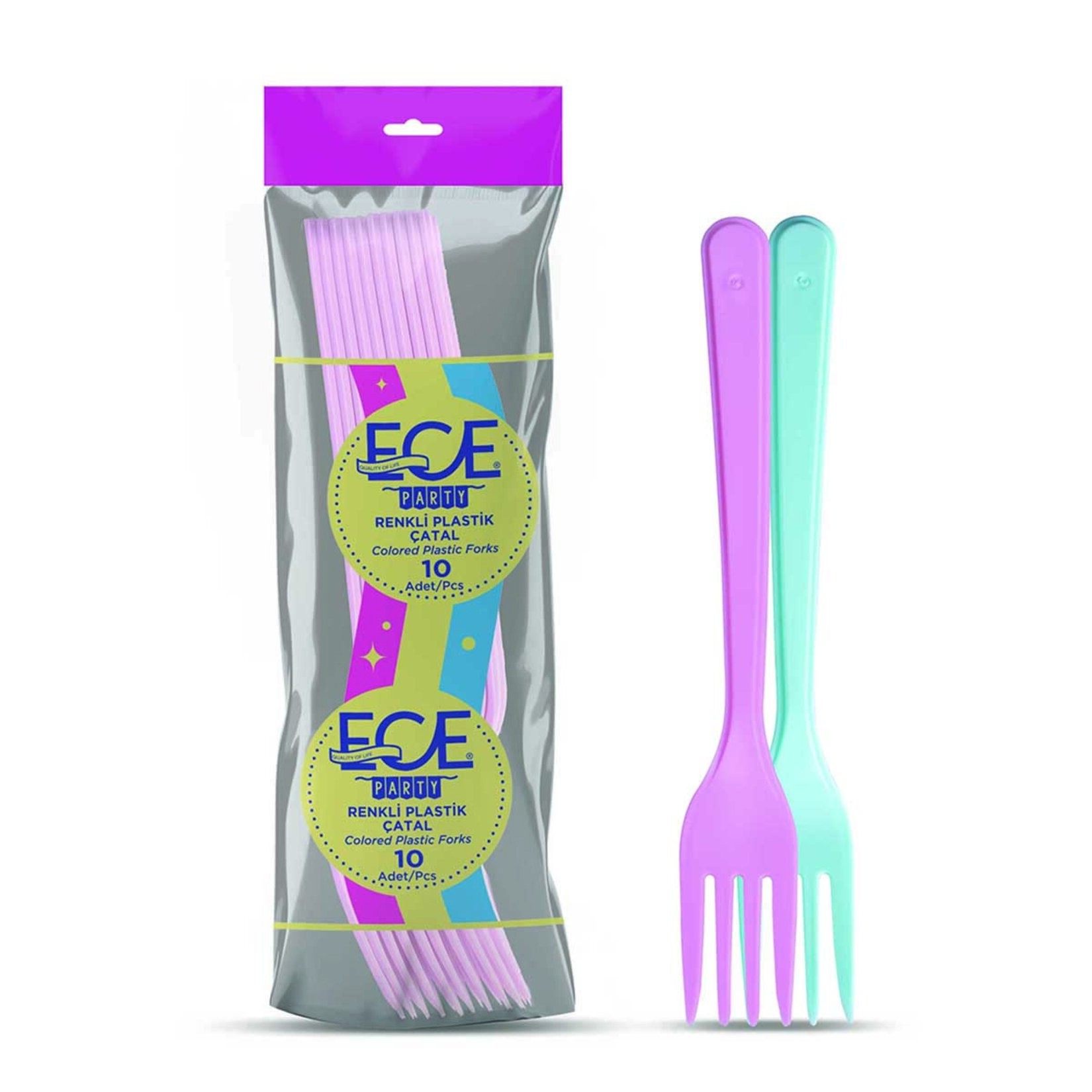 Ece Party Renkli Plastik Çatal 10'lu (EPK688)