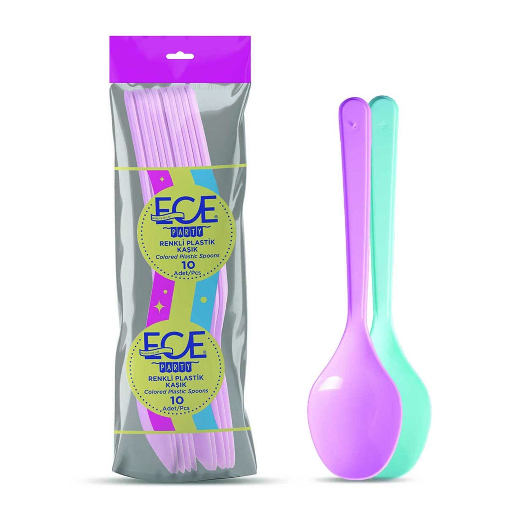 Ece Party Renkli Plastik Kaşık 10'lu (EPK700)