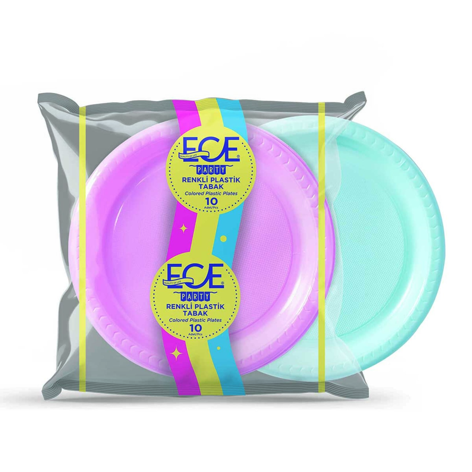 Ece Party Renkli Plastik Tabak 10'lu 22 Cm (EPK687)