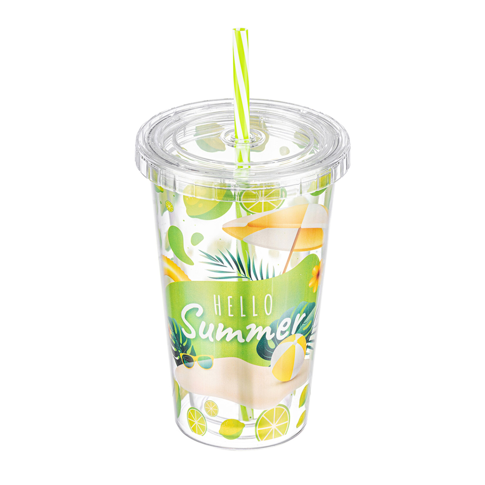 Bee Home Düz Kapak Pipetli Plastik Bardak - Görsel 1