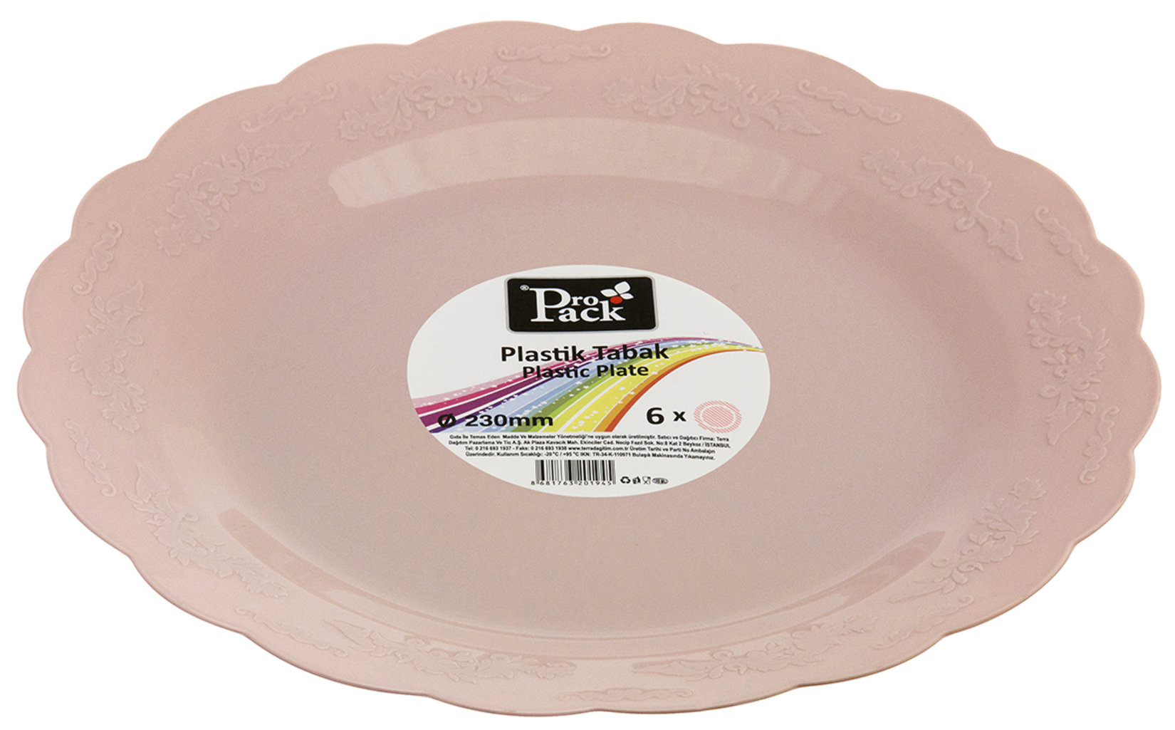 Propack Kristal Tabak Pembe 6'lı 23 Cm