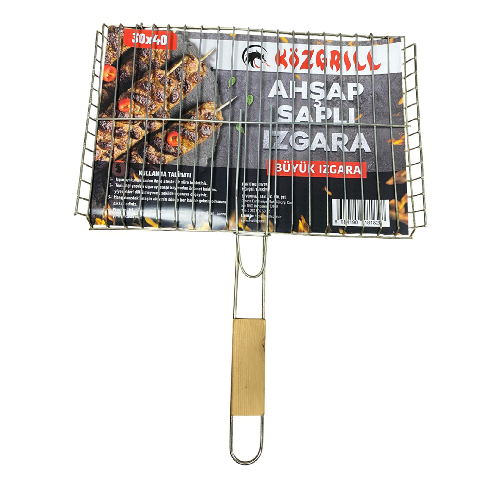 Közgrill Ahşap Saplı Tel Büyük Izgara 30 x 40