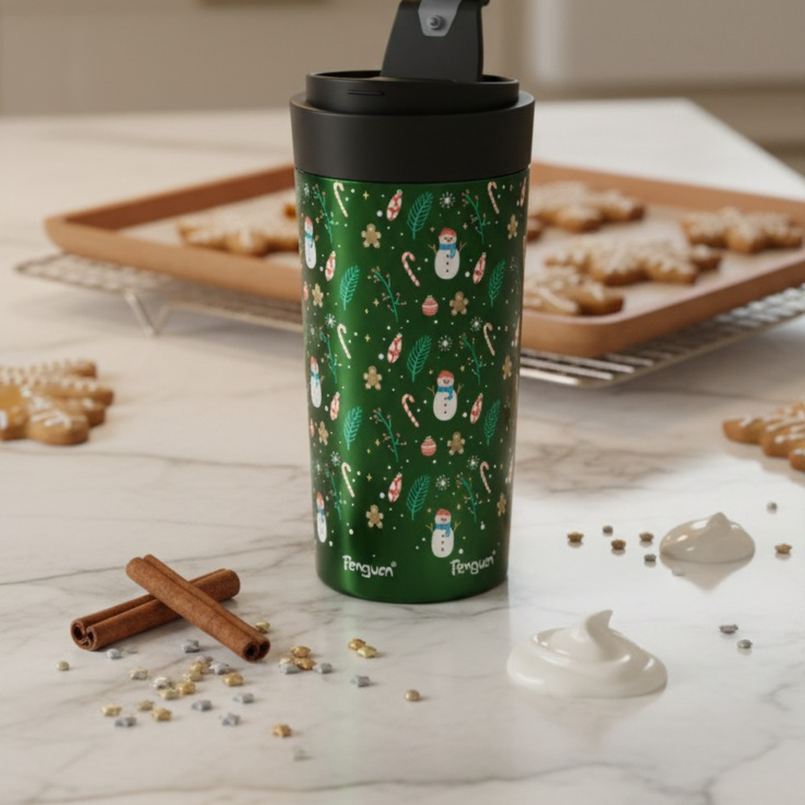 Penguen Yılbaşı Desenli Çelik Termos 380 Ml - Görsel 4
