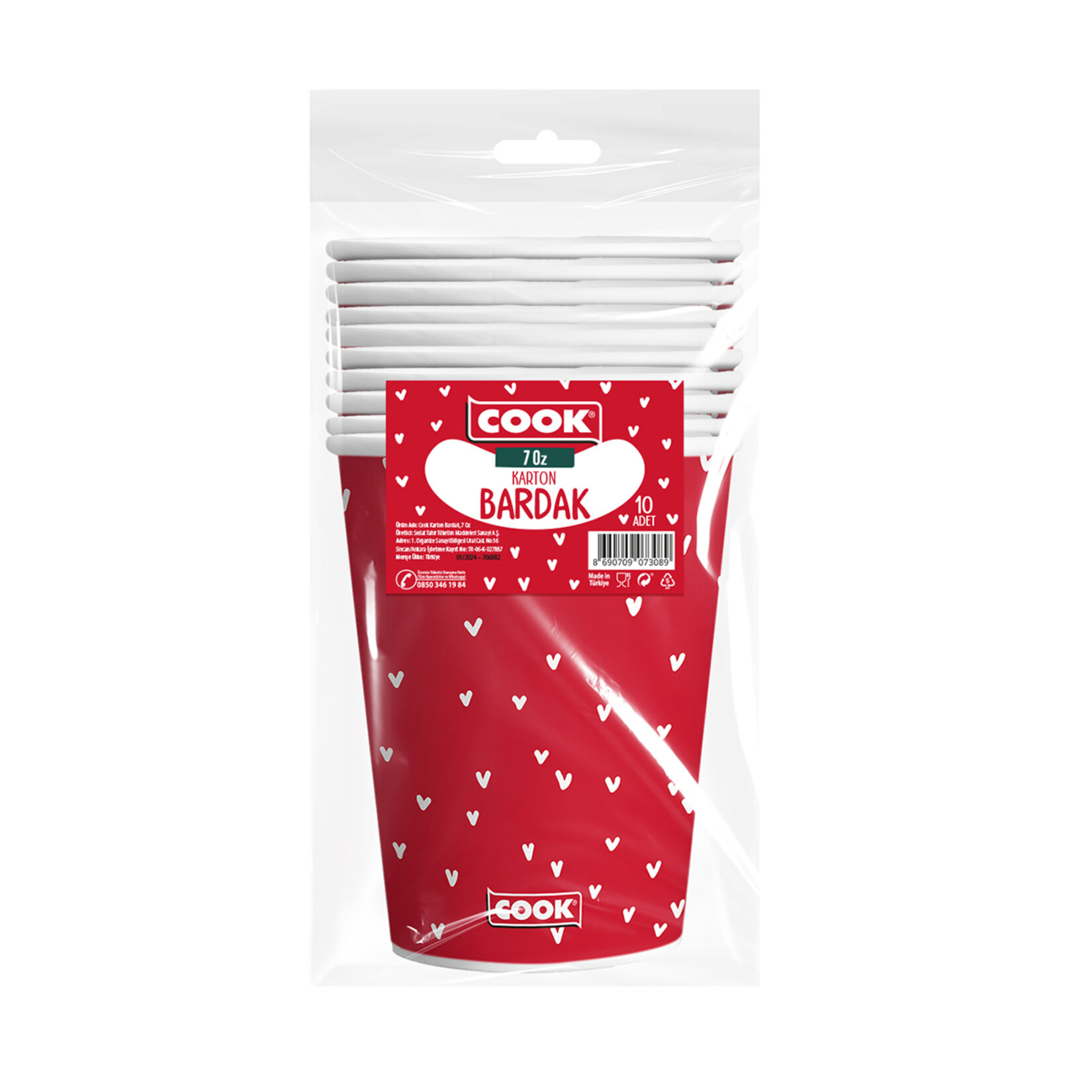 Cook Kağıt Bardak 7 Oz Kalp Desenli 10'lu 