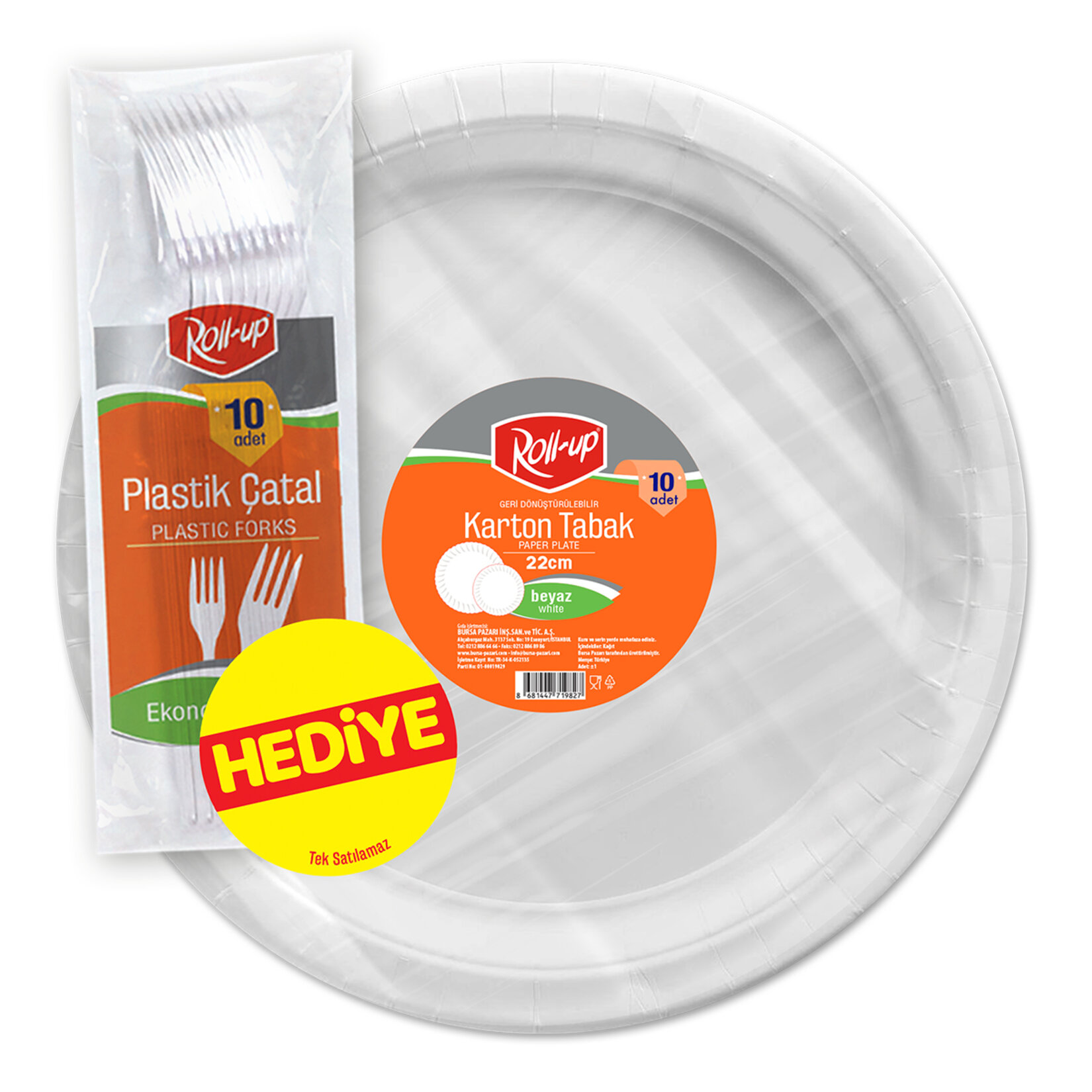 Roll-Up Party Dreams Karton Tabak 10'lu 22 Cm (Çatal Hediye)