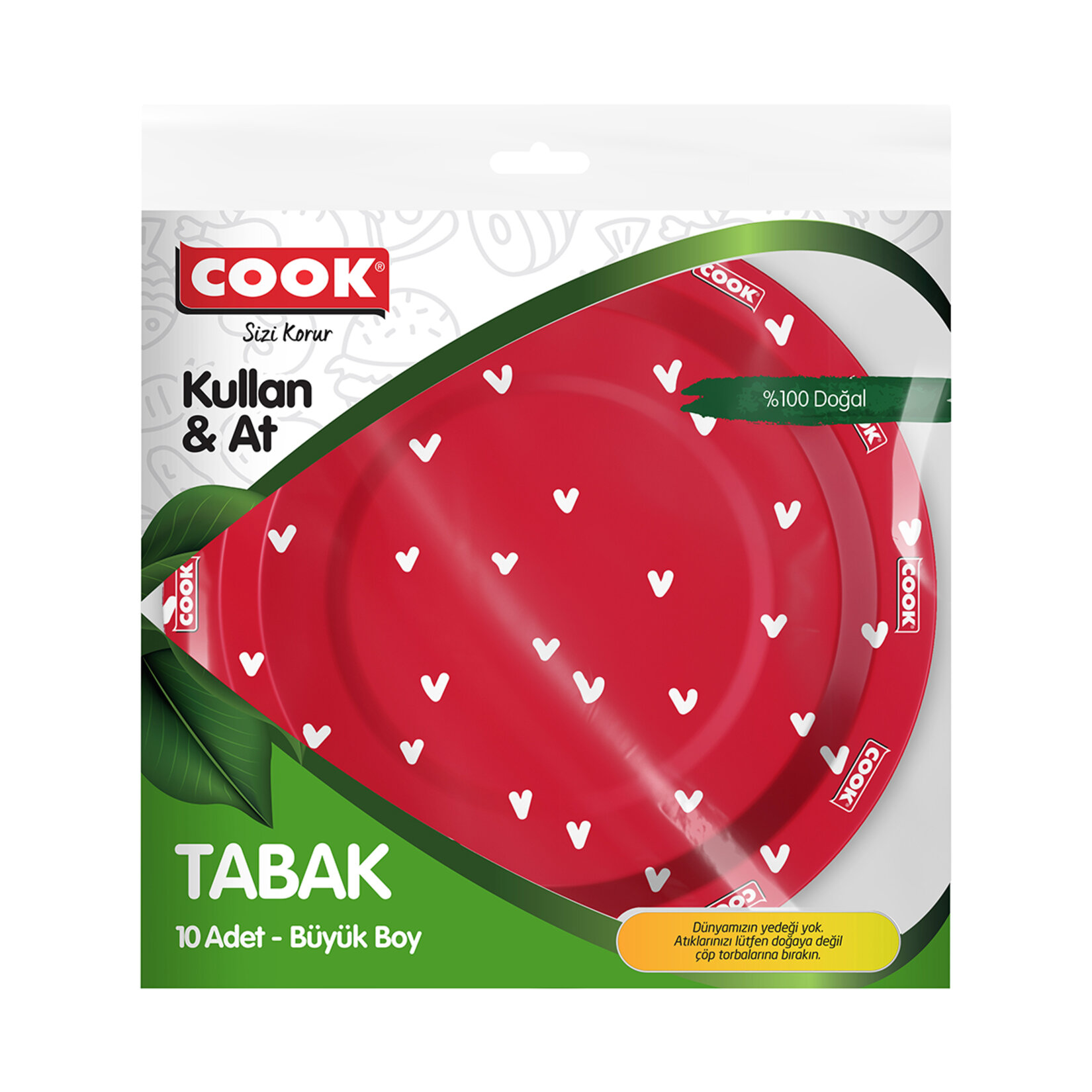 Cook Karton Tabak Büyük Kalp Desen 10'lu 22 Cm - Görsel 1