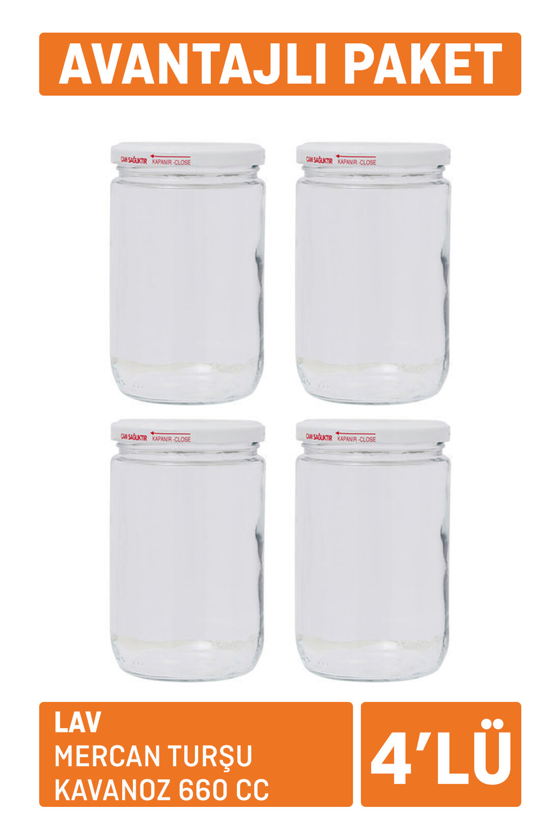 Lav Mercan Turşu Kavanoz 4'lü 660 Cc