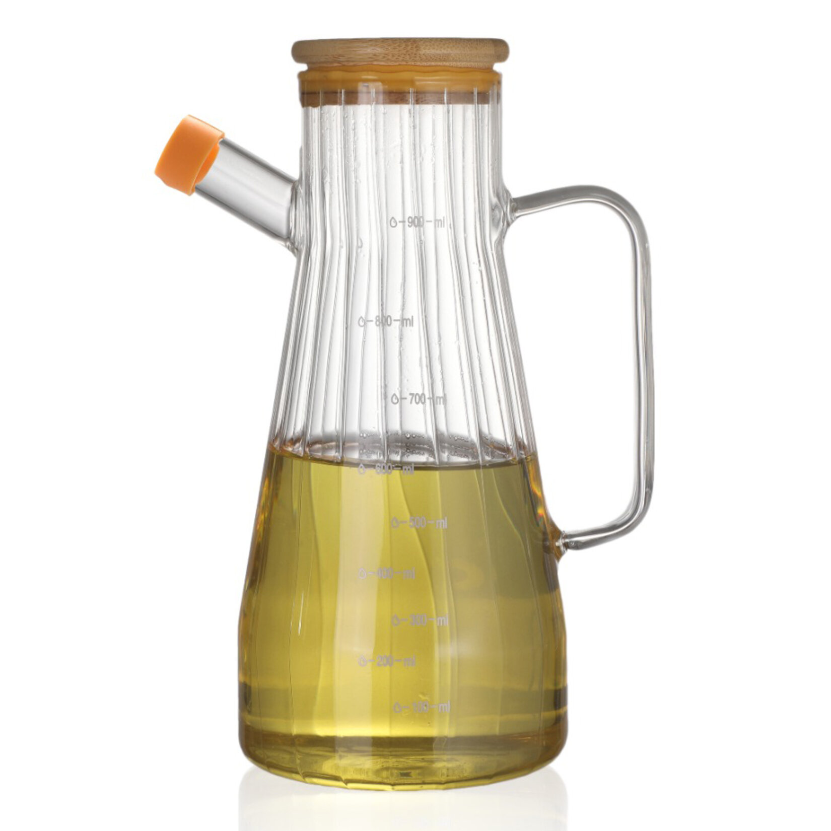 Ckc Cam Line Serisi Bambu Kapaklı Cam Yağlık 1 L