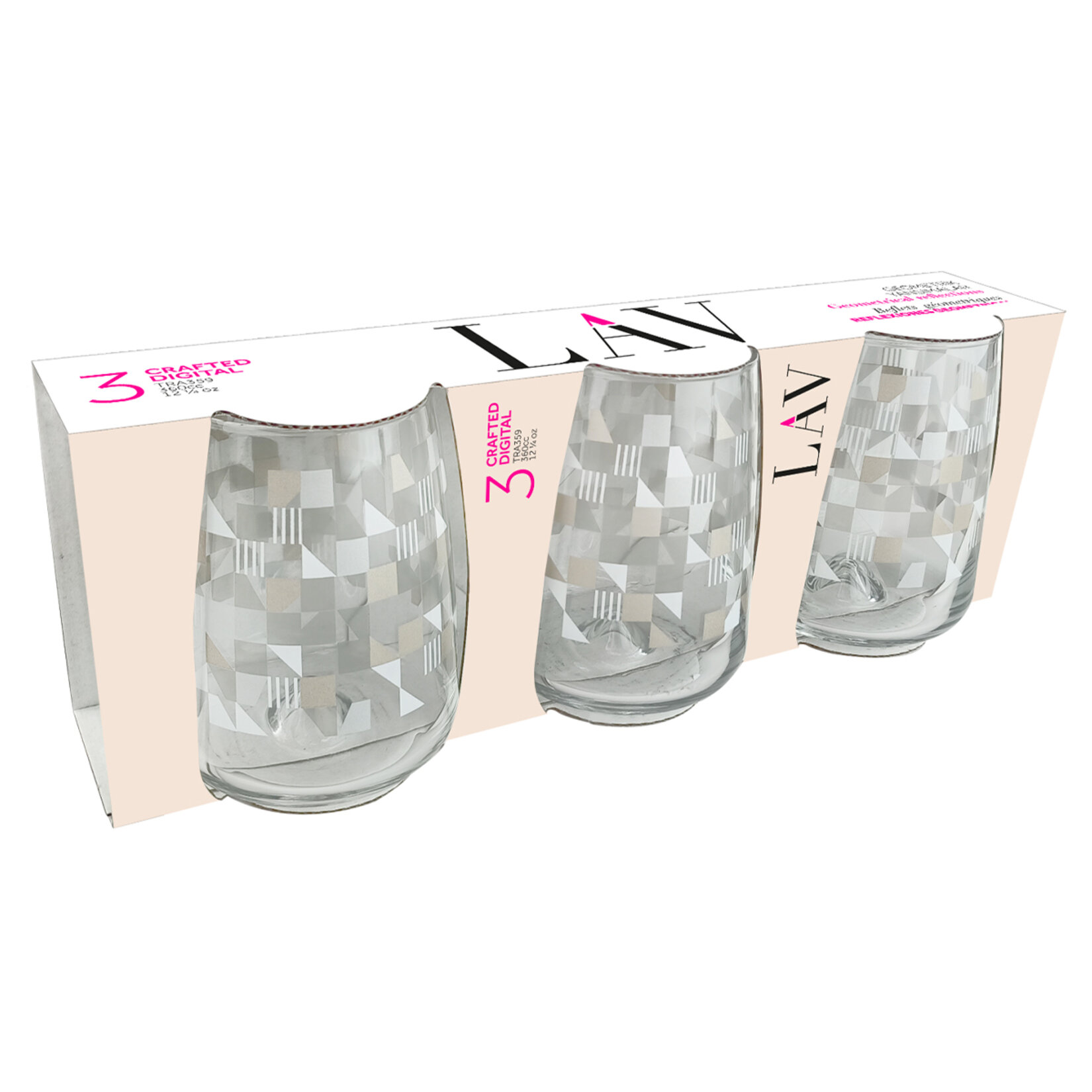 Lav Terra Geometrik Desenli Meşrubat Bardağı 3'lü 360 Cc