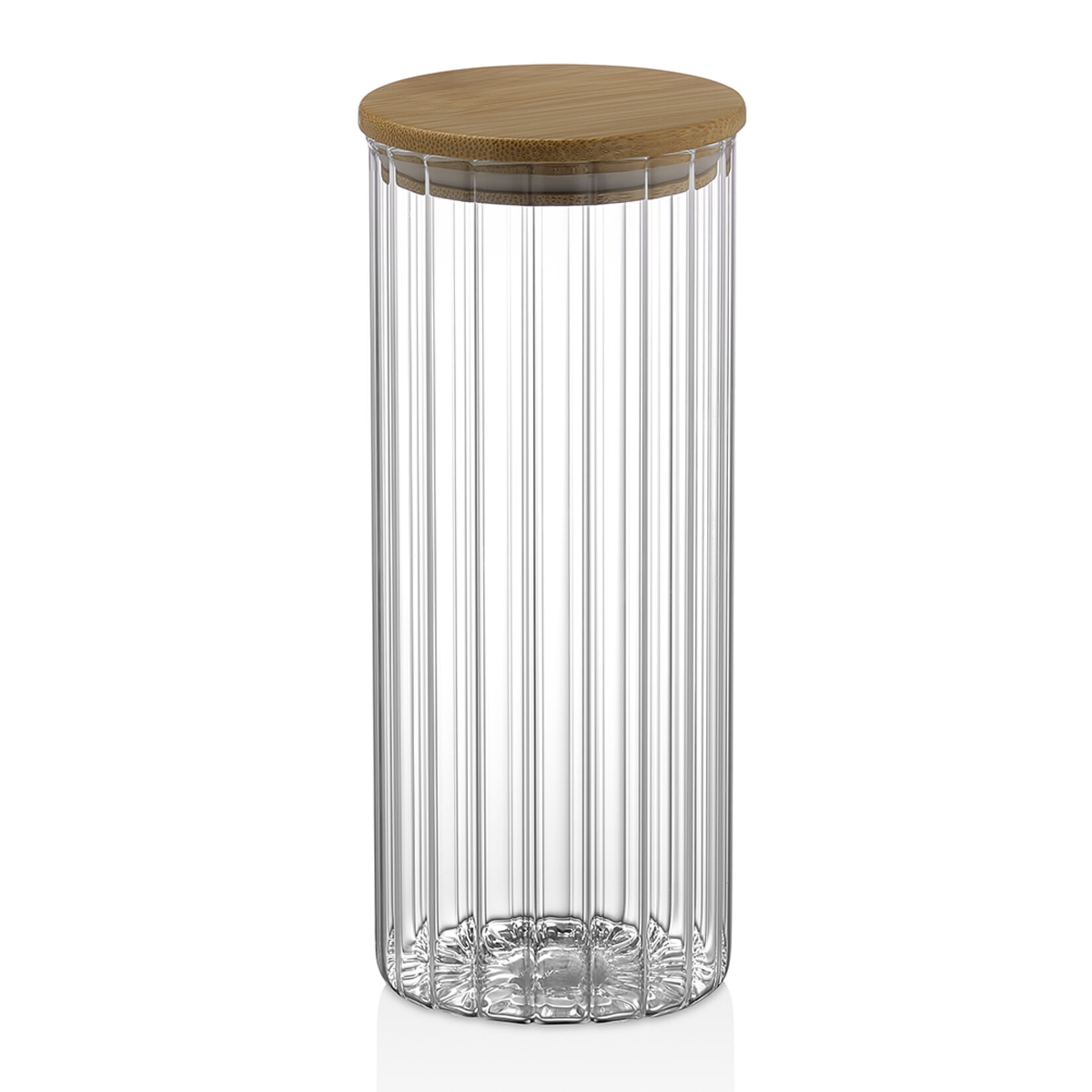 Bambu Kapak Cam Kavanoz Çizgili 700Ml
