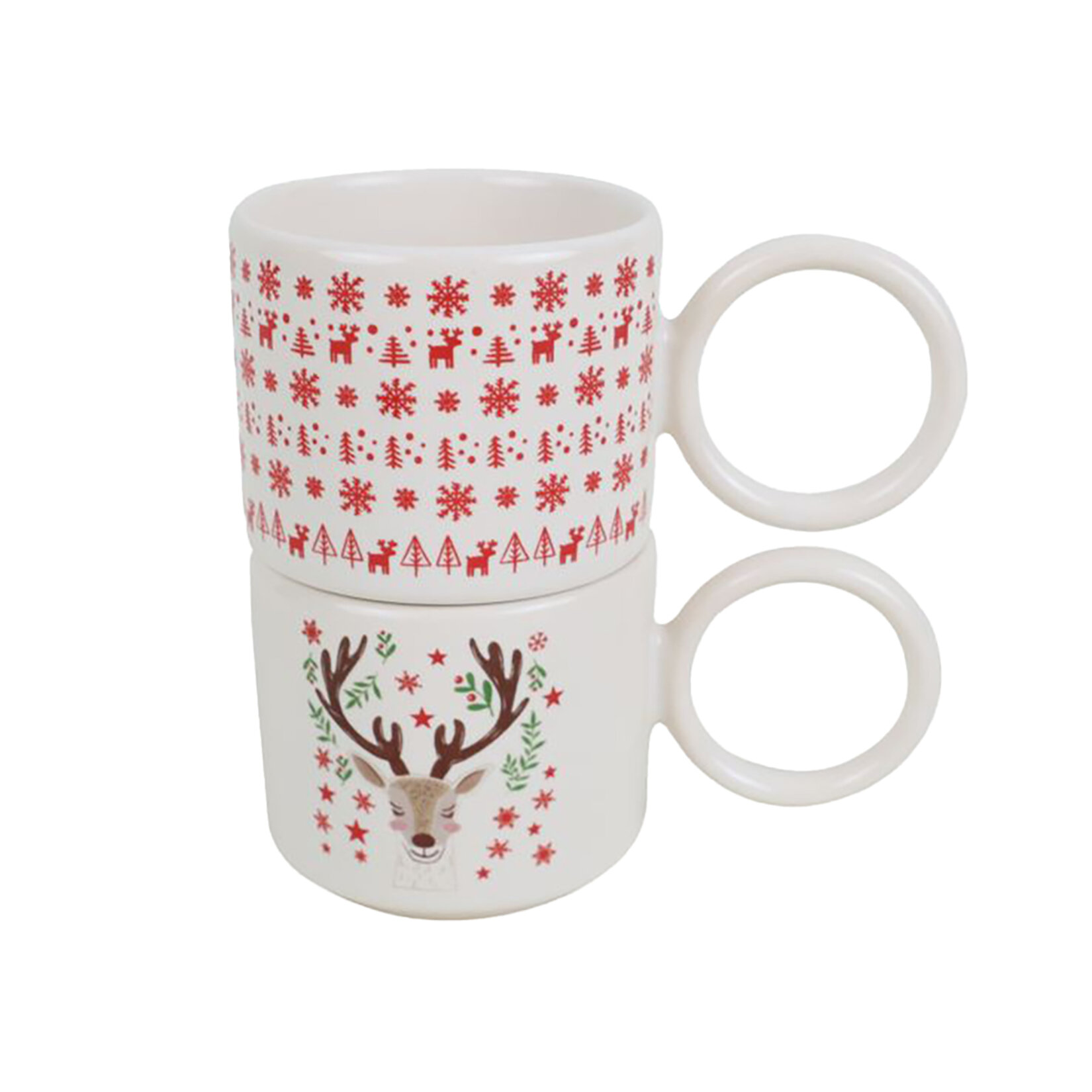 Keramika Yılbaşı Dekor Halka Kulplu 2'li Kupa