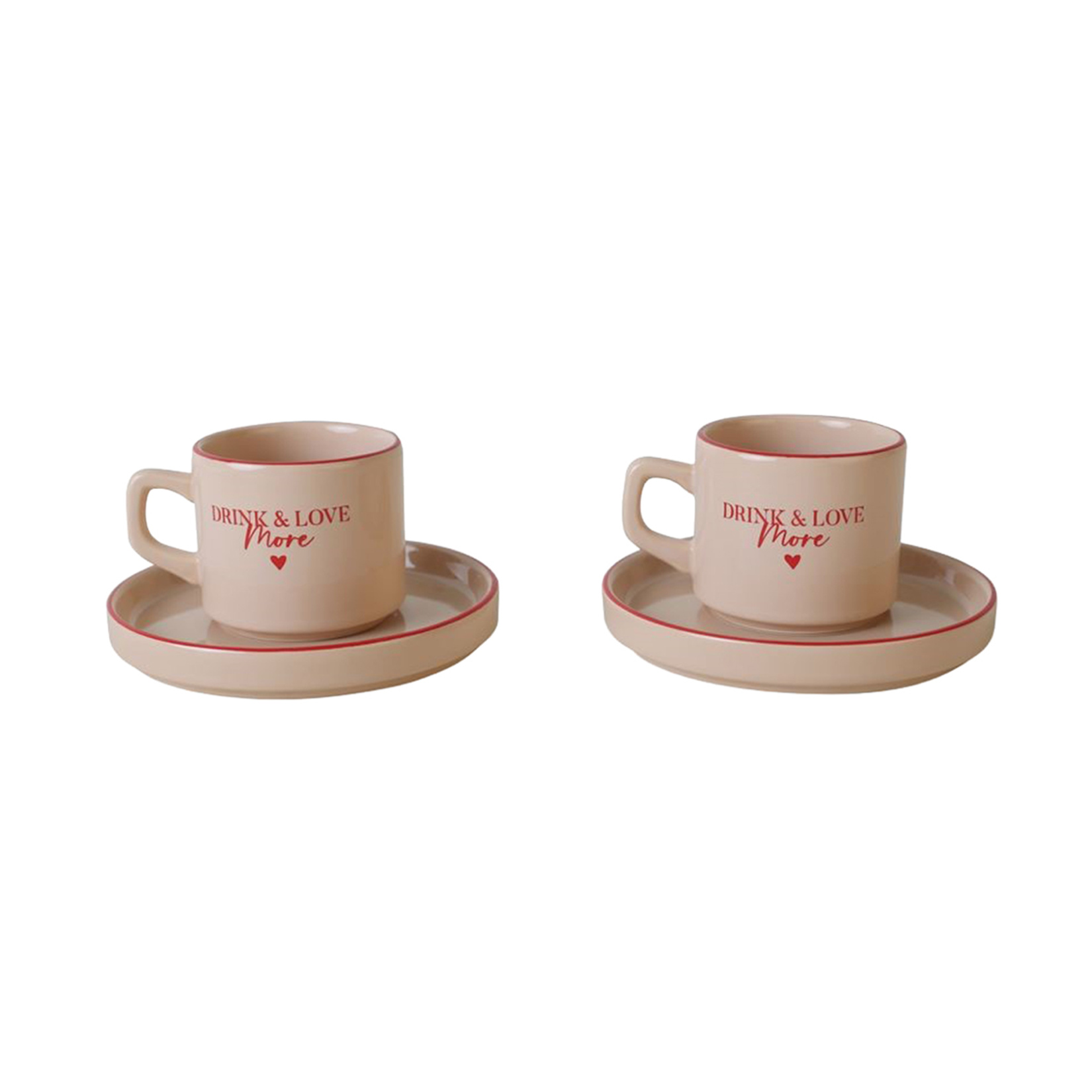 Keramika Kalp Motto Çay Fincan Set 4 Parça