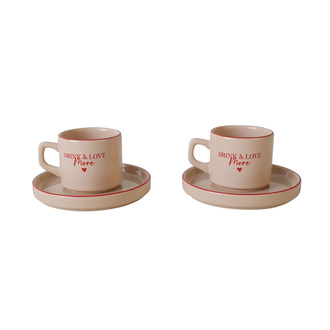 Keramika Kalp Motto Çay Fincan Set 4 Parça