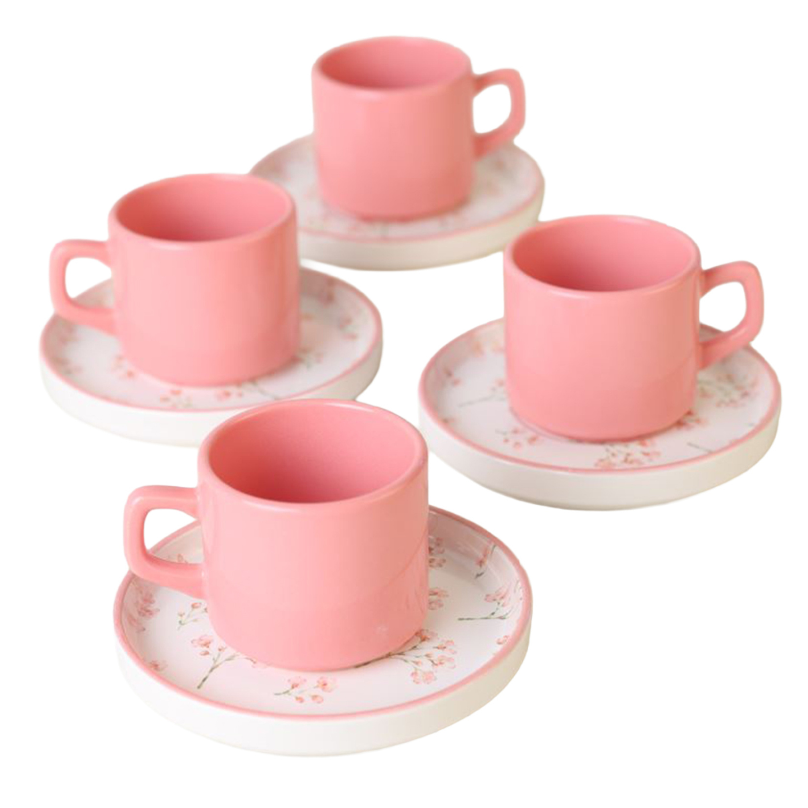 Keramika Minimal Çiçek Çay Takımı 4 Kişilik