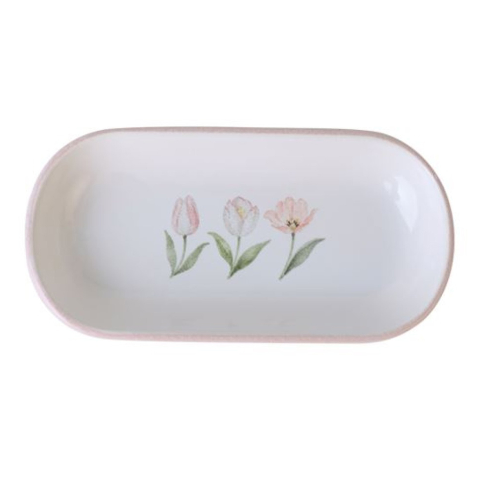 Keramika Lale Desen Kayık Tabak 16 Cm