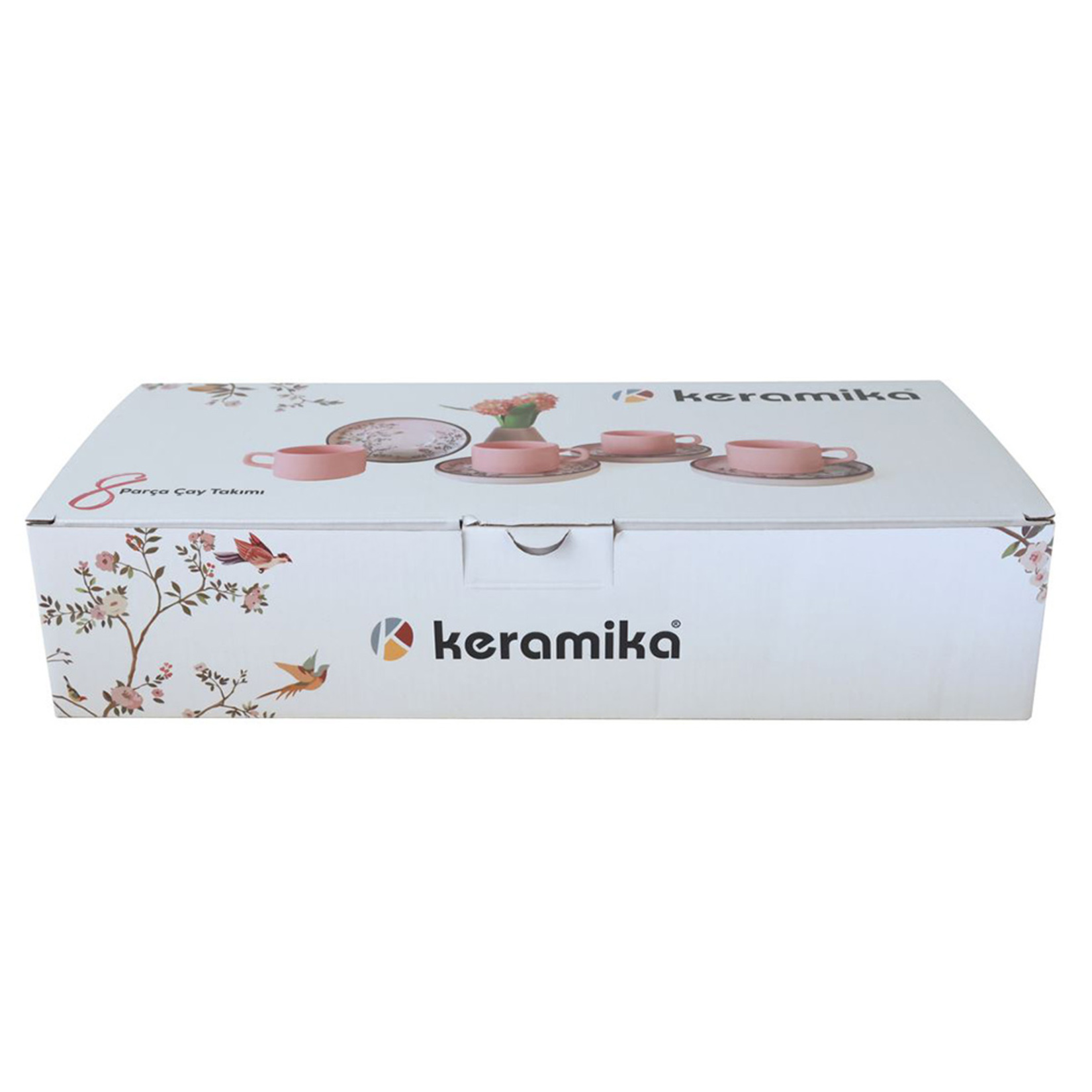 Keramika Kuş Dekorlu Stackable Çay Takımı 8 Parça - Görsel 1