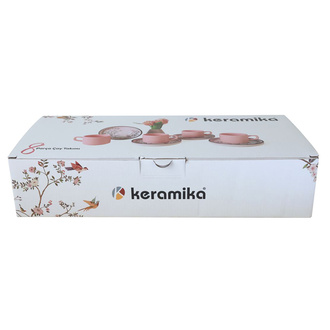 Keramika Kuş Dekorlu Stackable Çay Takımı 8 Parça