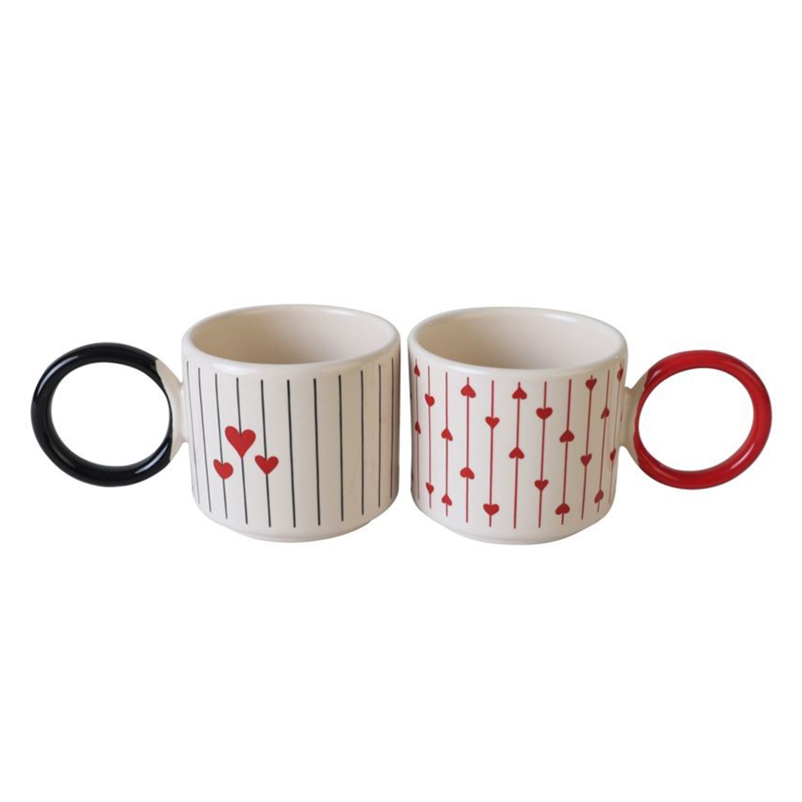 Keramika Kalp Dekorlu Halka Kupa 2'li