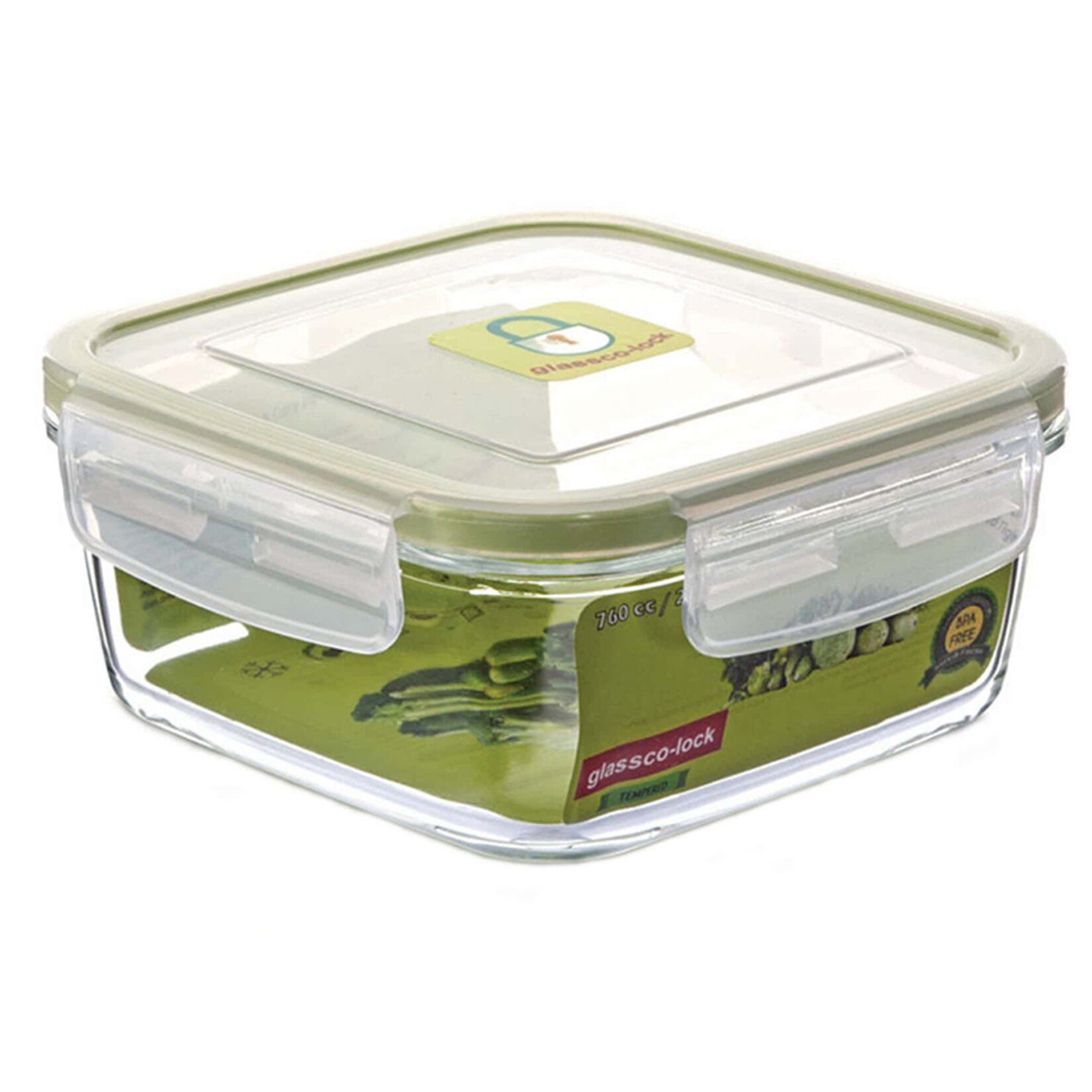 Glassco-Lock Temperli Kare Kilitli Saklama Kabı 760 Cc