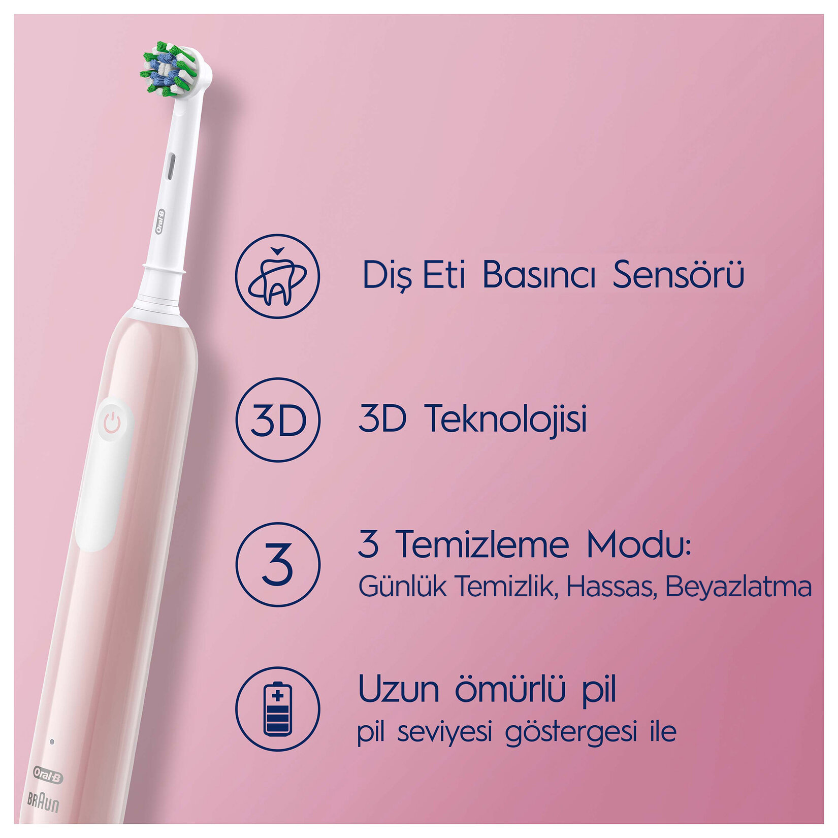 Oral-B Şarjlı Diş Fırçası Pro1 Pembe - Görsel 2