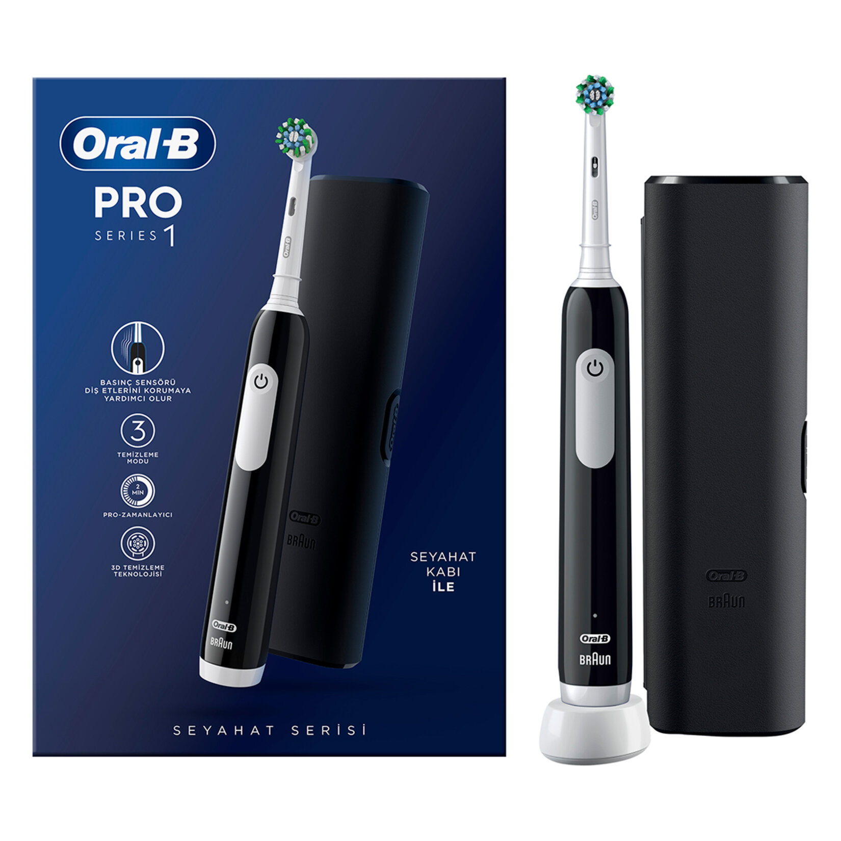 Oral-B Şarjlı Diş Fırçası Pro1 Siyah Seyahat Kutu.