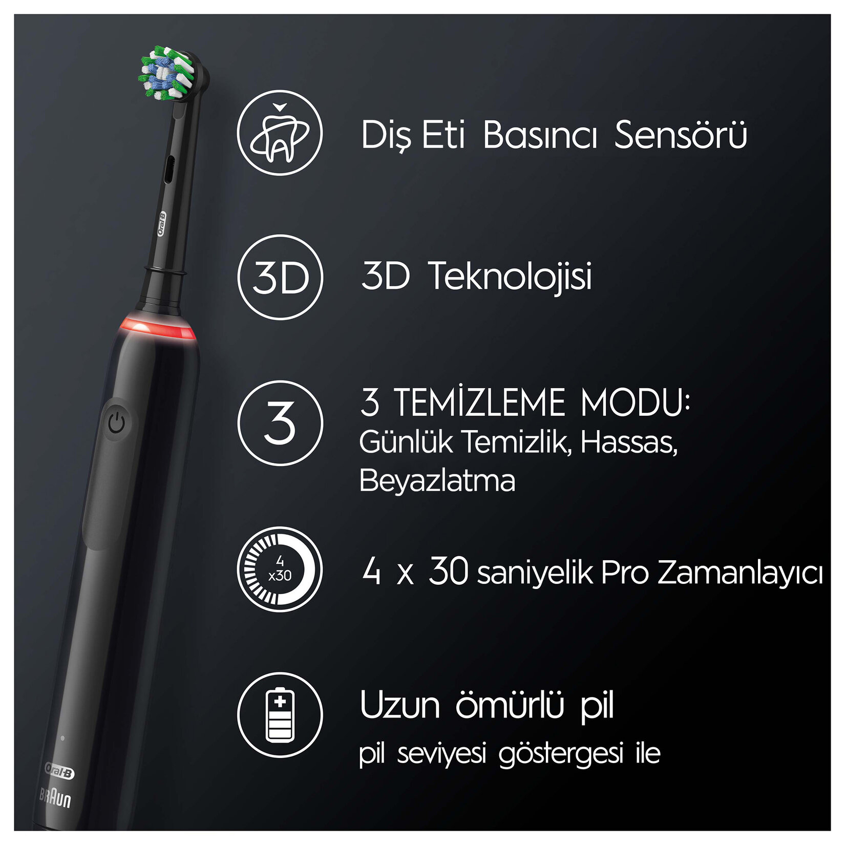 Oral-b Pro 3500 Şarjlı Diş Fırçası Siyah + Seyehat Kabı - Görsel 2