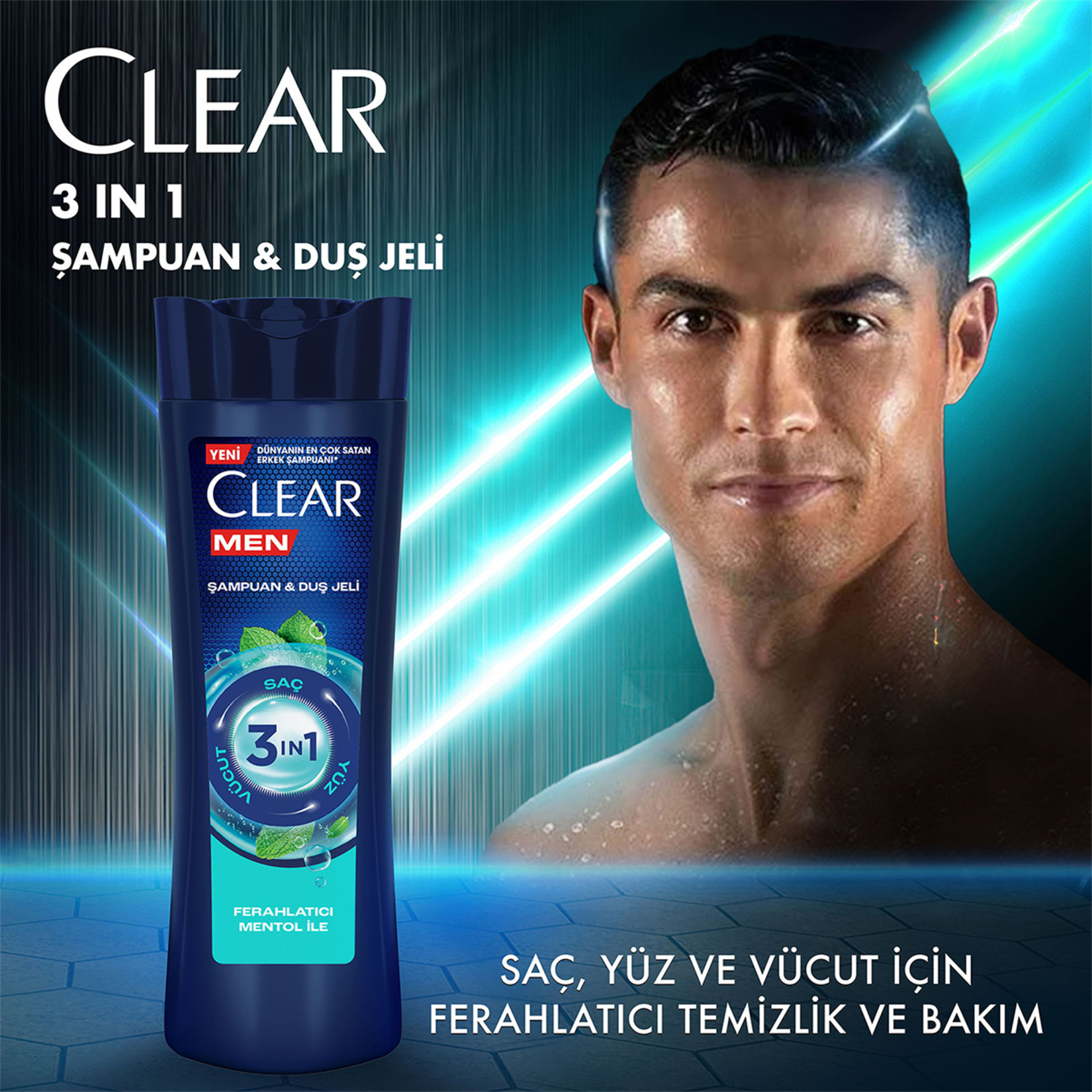 Clear Men 3 in 1 Şampuan & Duş Jeli Ferahlatıcı Mentol Etkisi Saç Yüz Vücut İçin 350 ml - Görsel 2