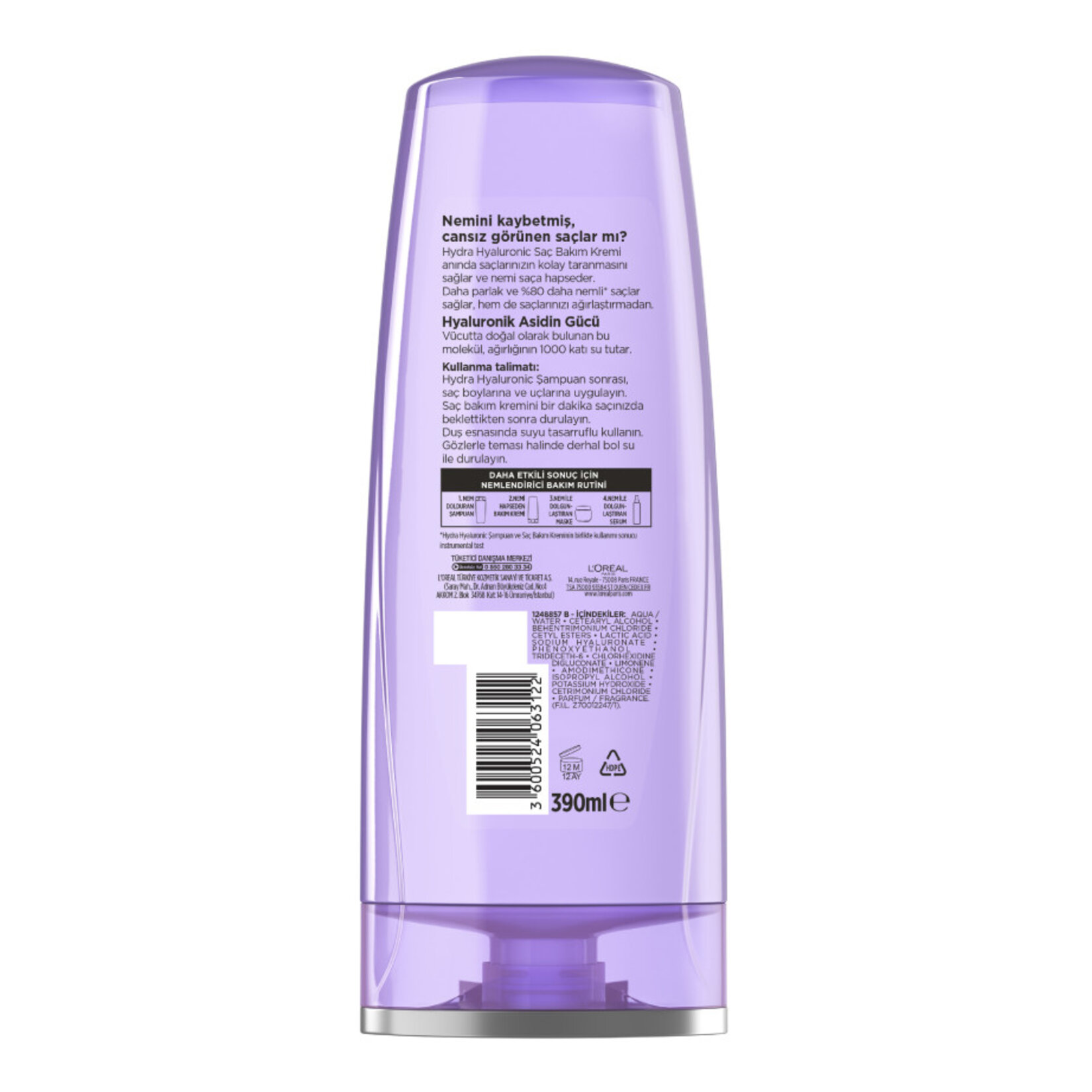L'Oréal Paris Elseve Hydra [Hyaluronic] Nemi Hapseden Saç Bakım Kremi 390 Ml - Görsel 3