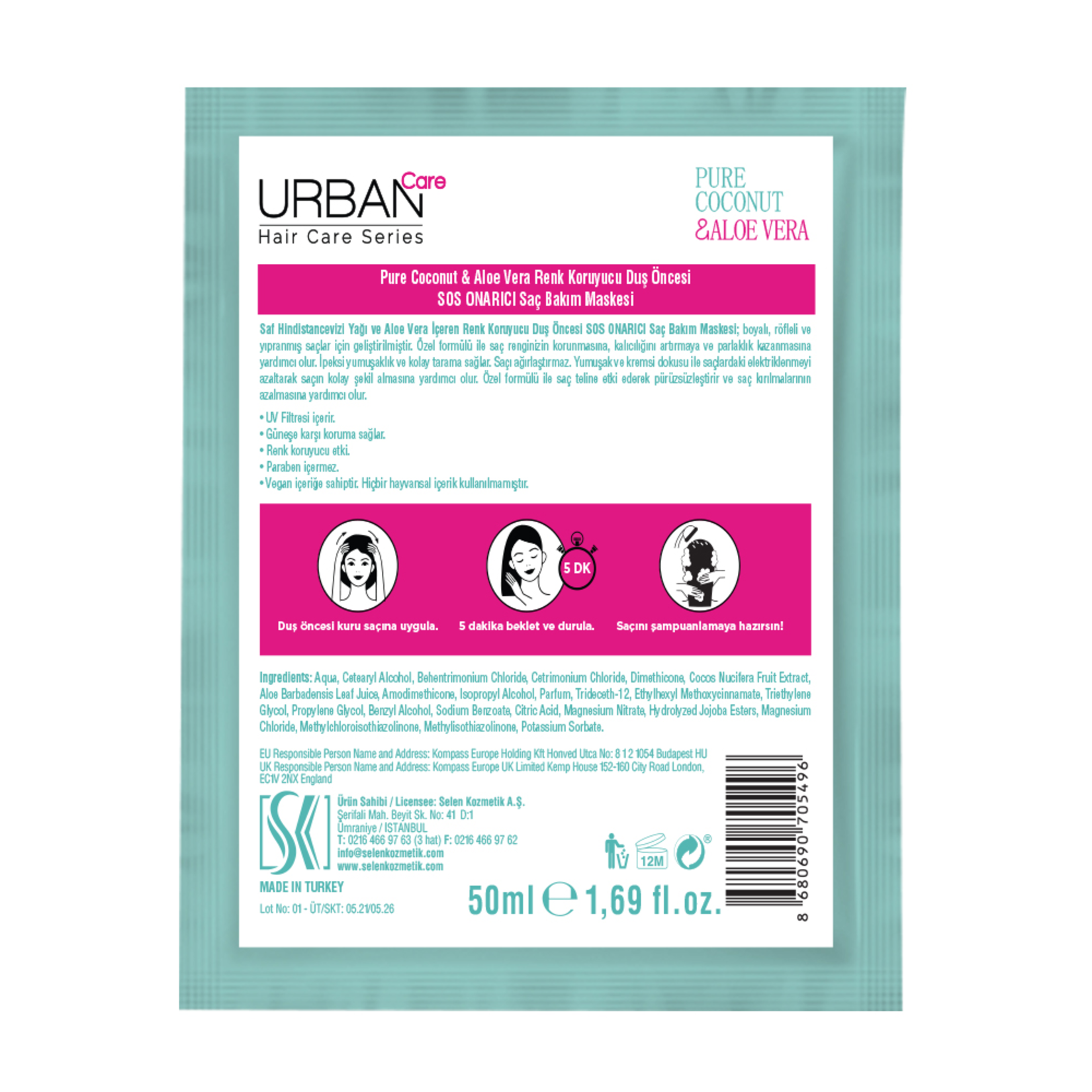 Urban Care Pure Coconut Aloe Vera Saç Maskesi 50Ml - Görsel 2