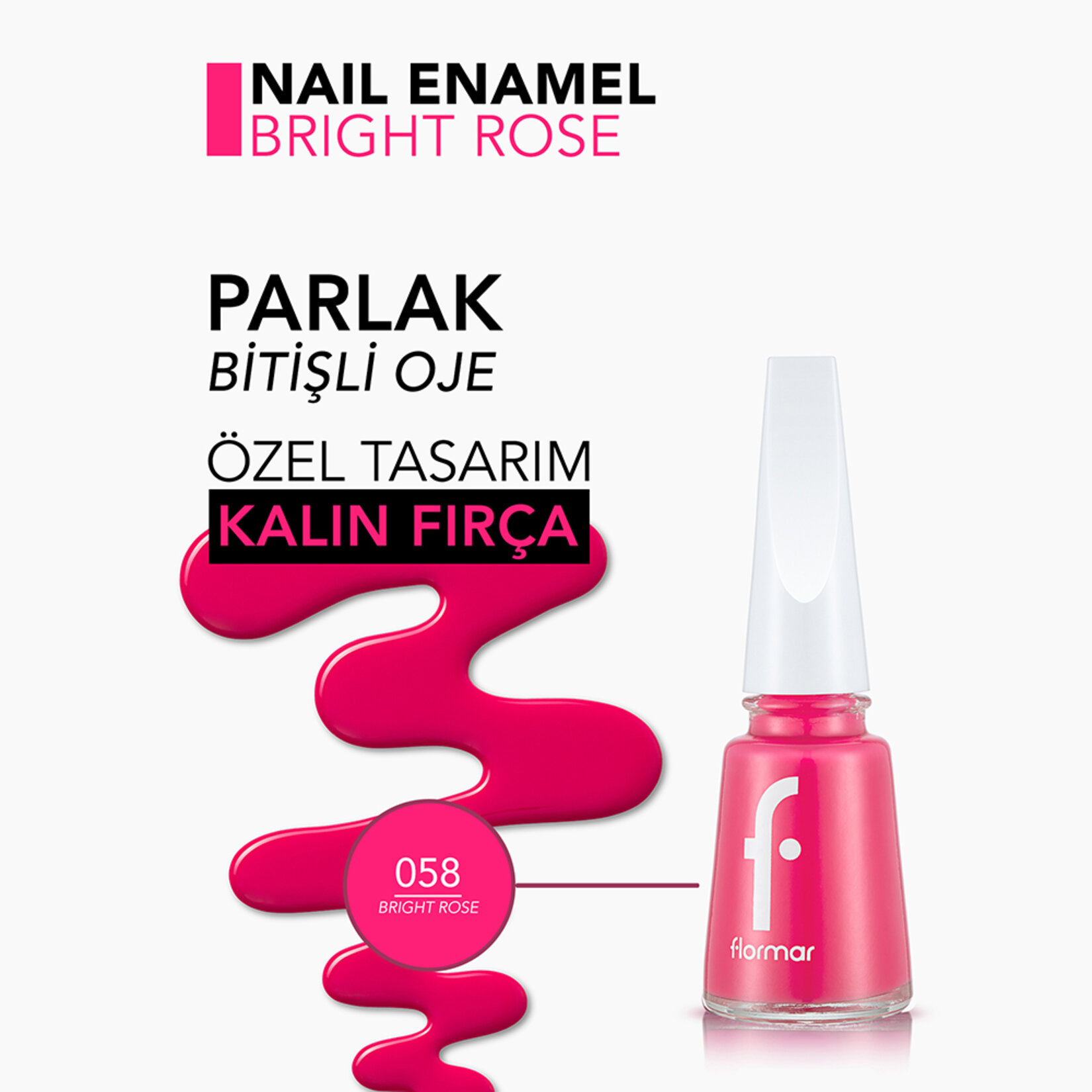 Flormar Nail Enamel Uzun Süre Kalıcı Besleyici Oje - 058 Bright Rose - Görsel 4