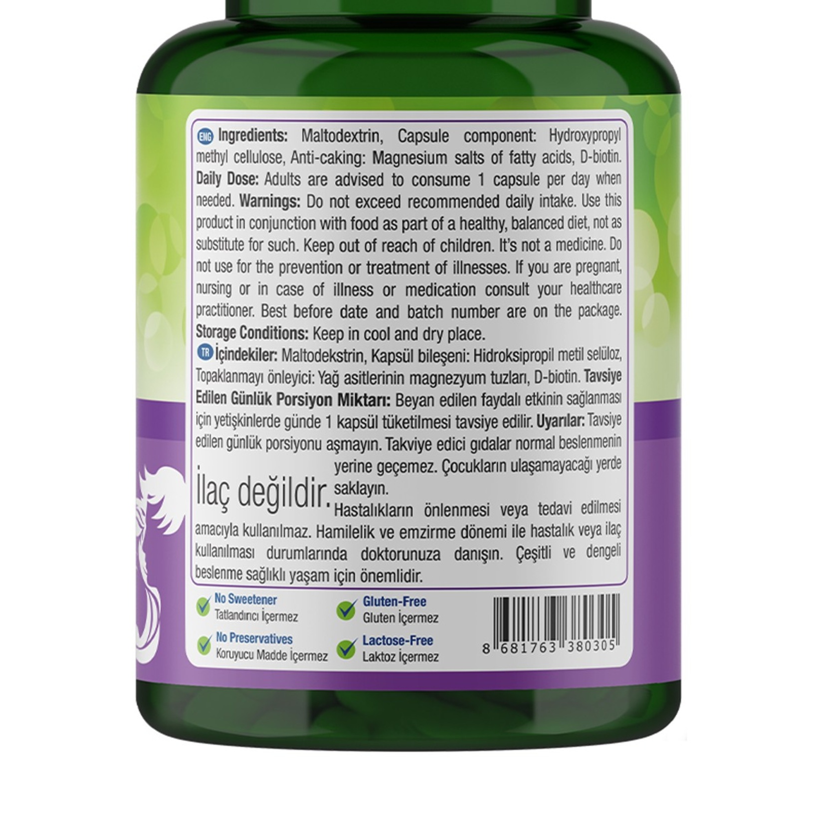 Nature's Supreme Biotin Vitamin B7 60 Kapsül 25.2 G - Görsel 2