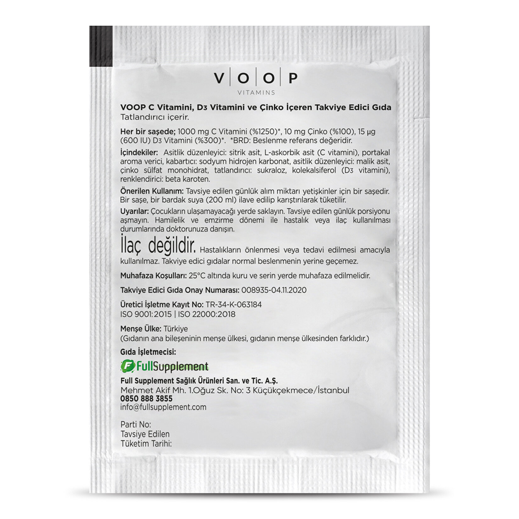 Voop C Vitamini D3 Vitamini Çinko Portakal Aromalı 20 Saşe x 4.5g - Görsel 3