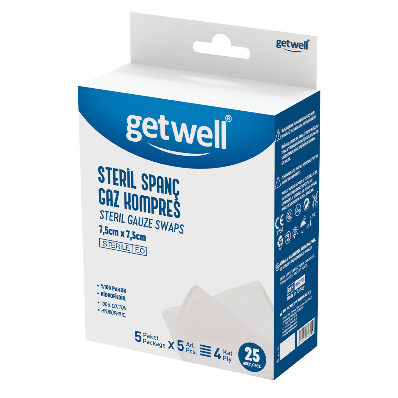 Getwell Gaz Kompres 7,5*7,5Cm- 5 Paket*5 Adet 25'li - Görsel 1