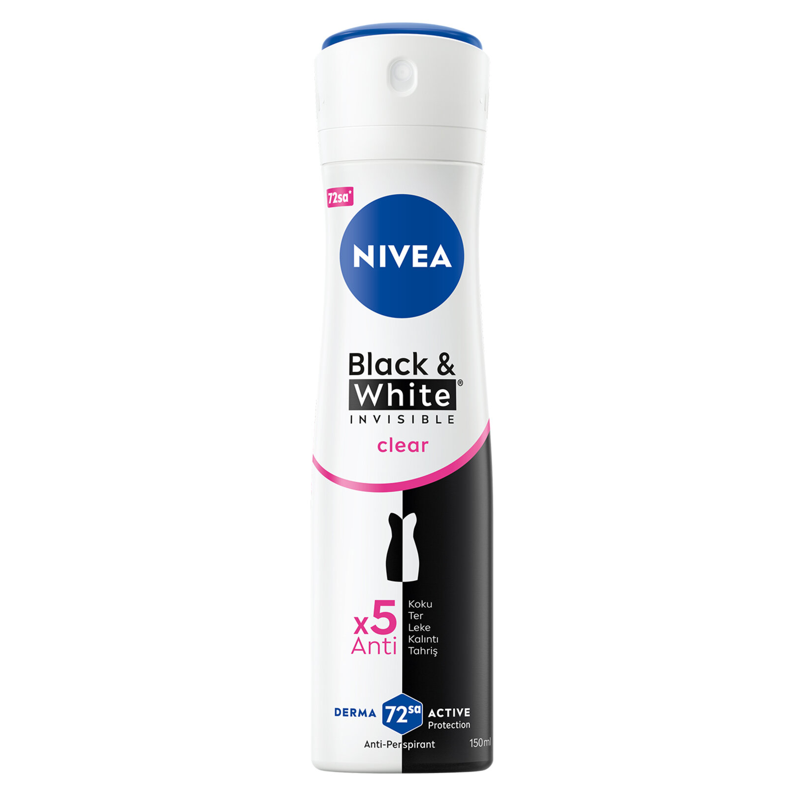 NIVEA Kadın Sprey Deodorant Black&White Clear 72 Saat Anti-perspirant 150ml - Görsel 1