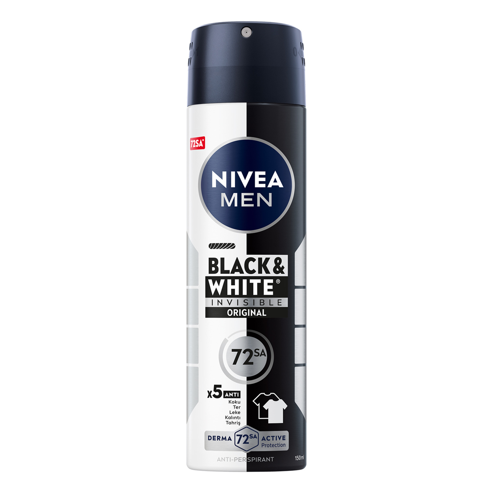 NIVEA MEN Erkek Sprey Deodorant Black&White 72 Saat Anti-perspirant Insible Original 150 ml - Görsel 1