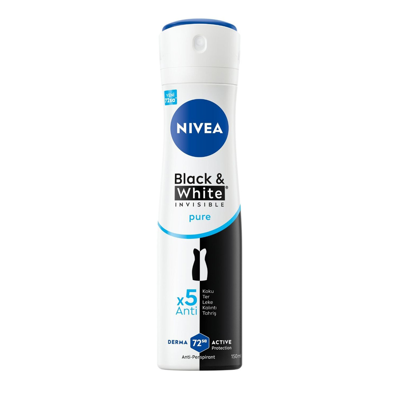 NIVEA Kadın Sprey Deodorant Black&White Invisible Pure 150 ml - Görsel 1