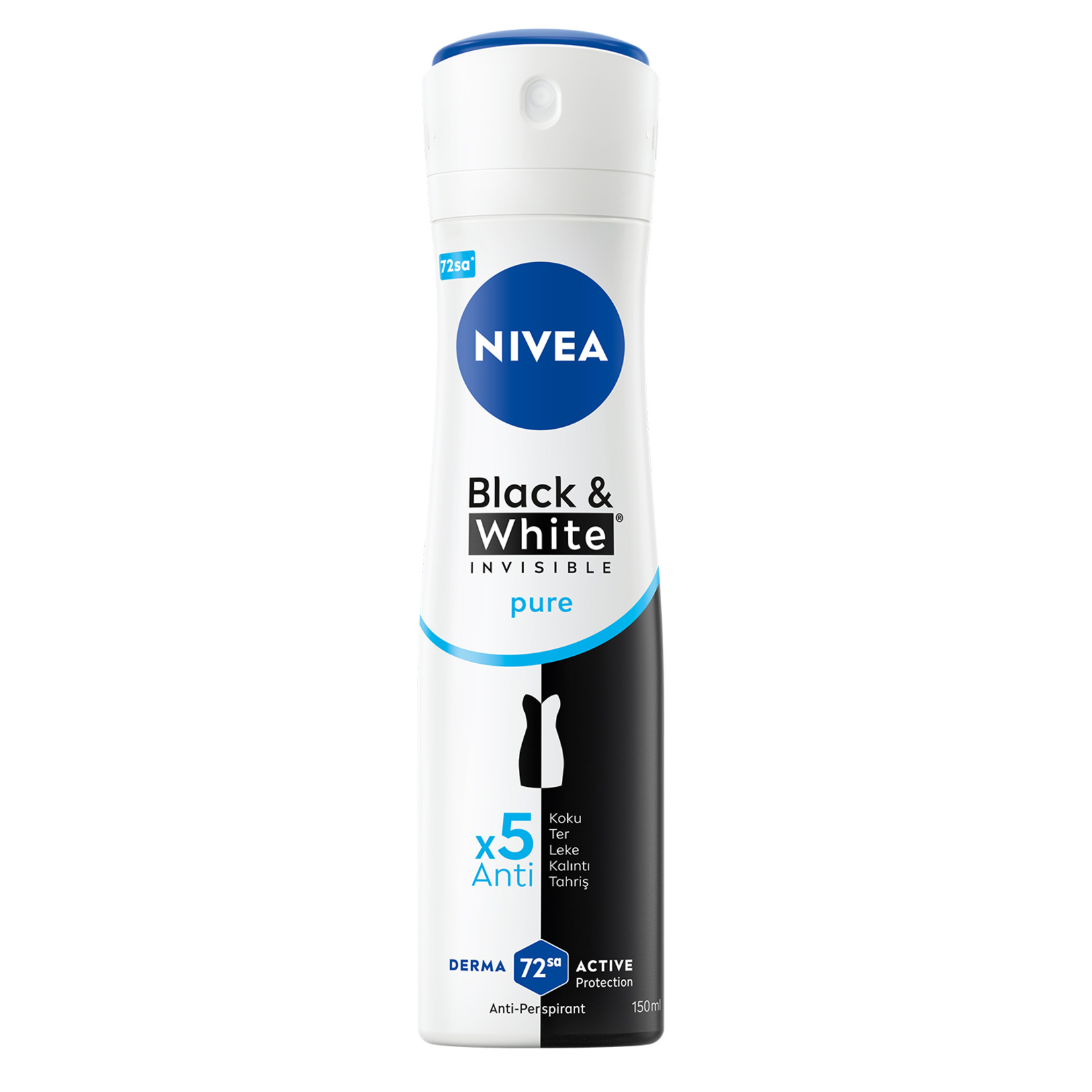 NIVEA Kadın Sprey Deodorant Black&White Invisible Pure 150 ml - Görsel 1