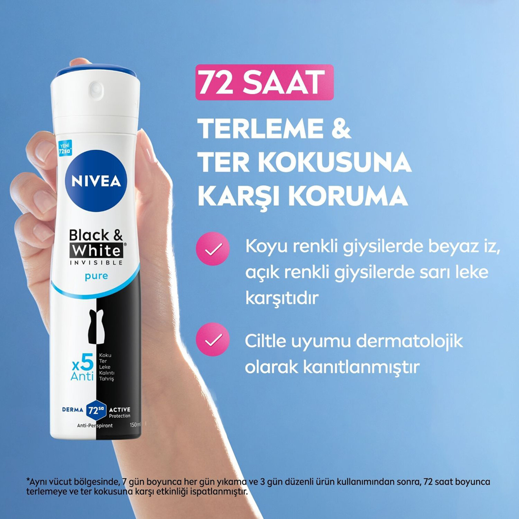 NIVEA Kadın Sprey Deodorant Black&White Invisible Pure 150 ml - Görsel 3
