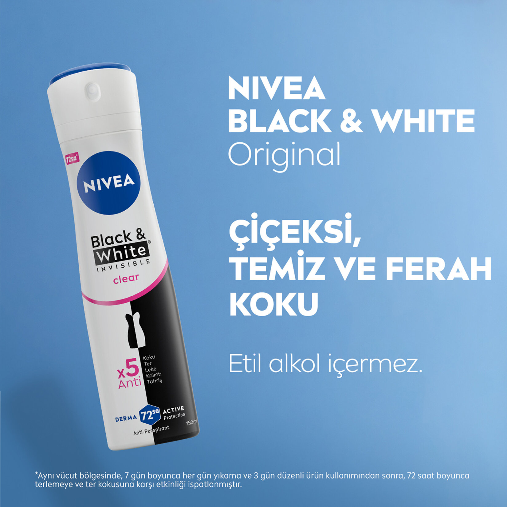 NIVEA Kadın Sprey Deodorant Black&White Invisible Clear 150 Ml ve Mini Roll-on 25 Ml - Görsel 4