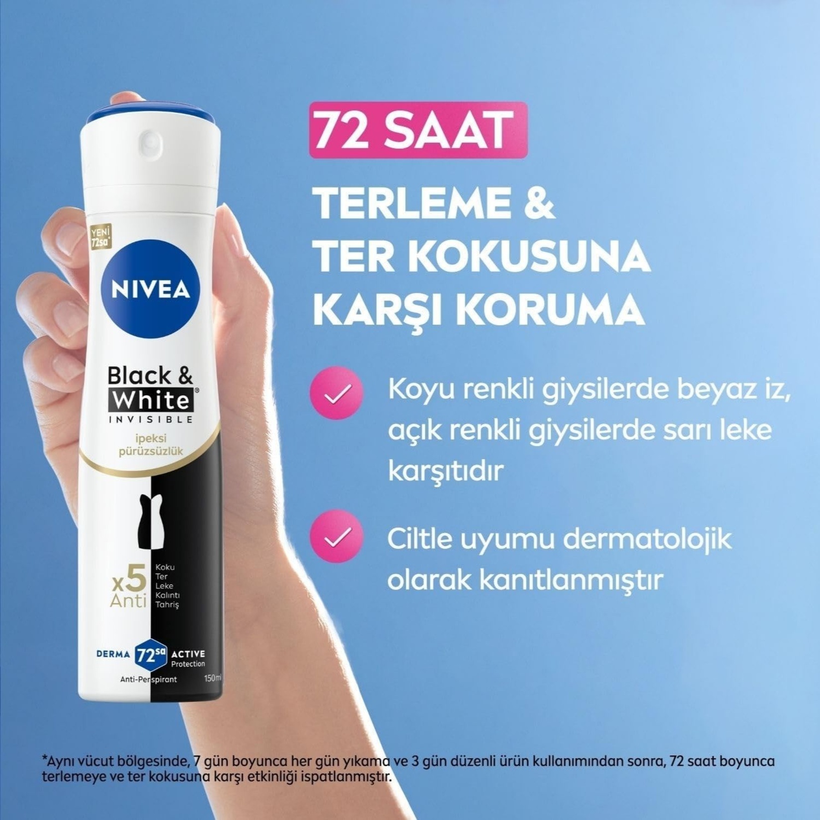 NIVEA Kadın Sprey Deodorant Black&White 72 Saat Anti-perspirant 150 ml - Görsel 3